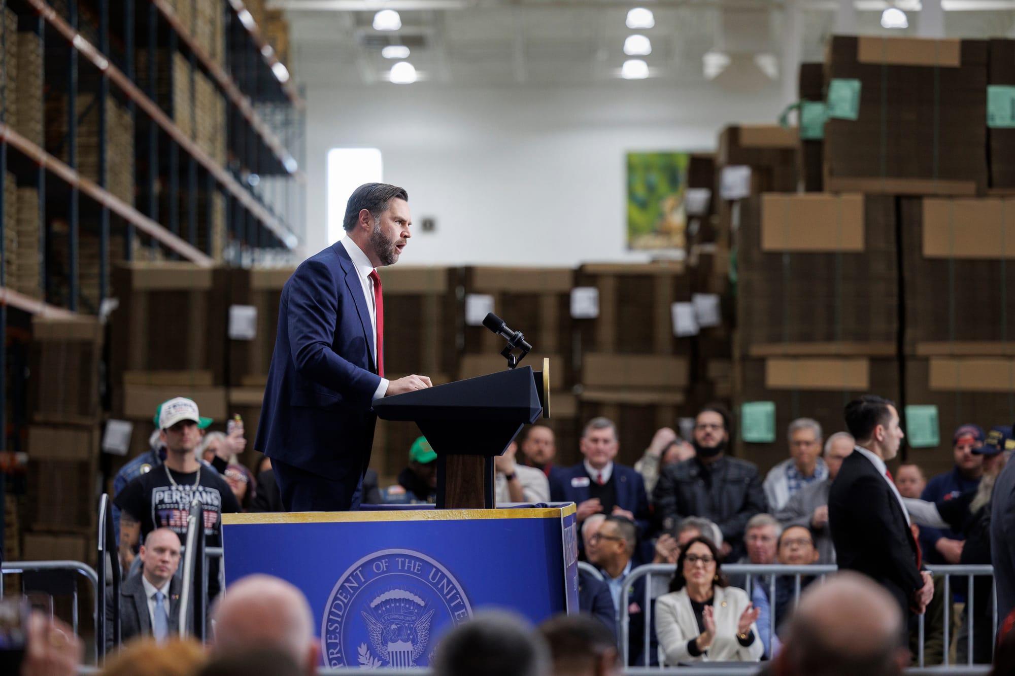 Vice President JD Vance delivers remarks at Uline Inc. in Alburtis on Tuesday, Dec. 16, 2025.
