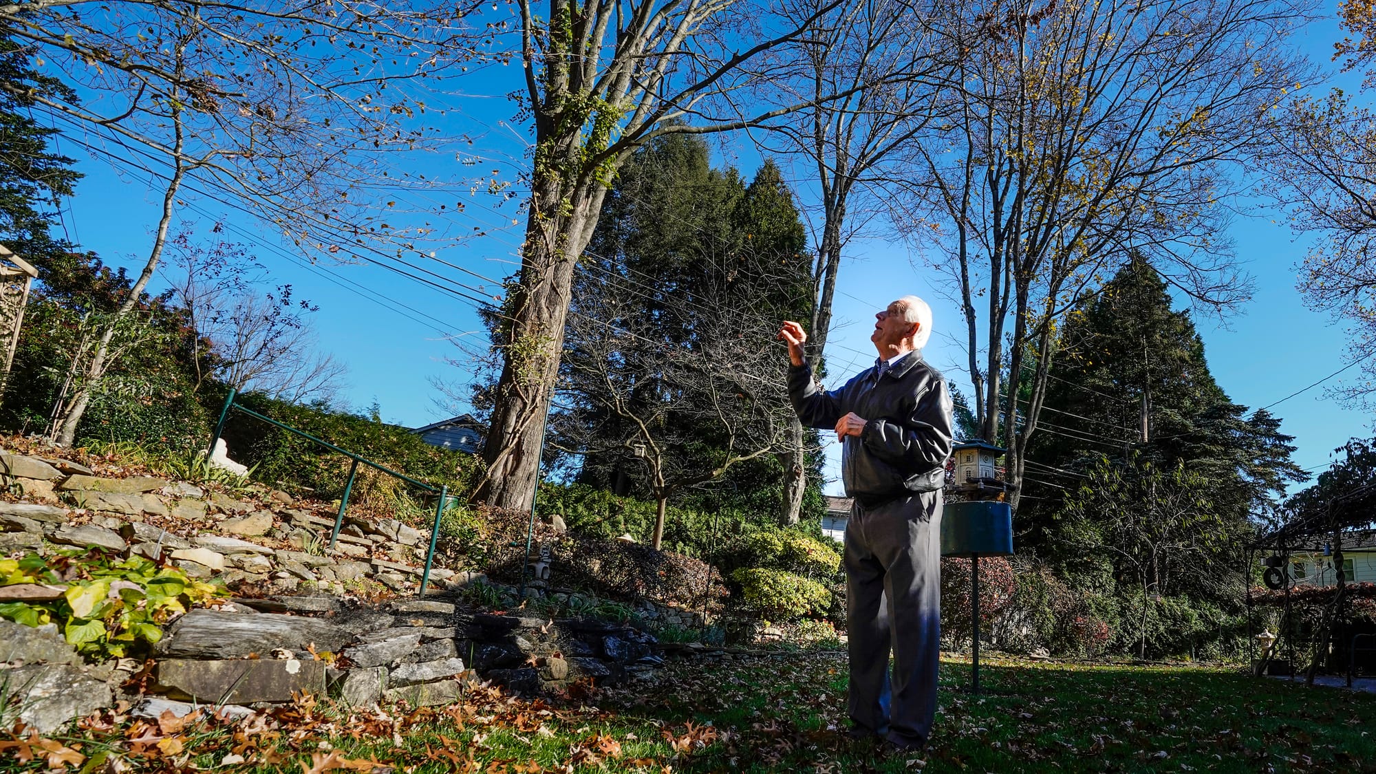 Fred Buse observes wildlife in his backyard. Fred Buse, 87, of South Whitehall Township, has been tracking climate change in 