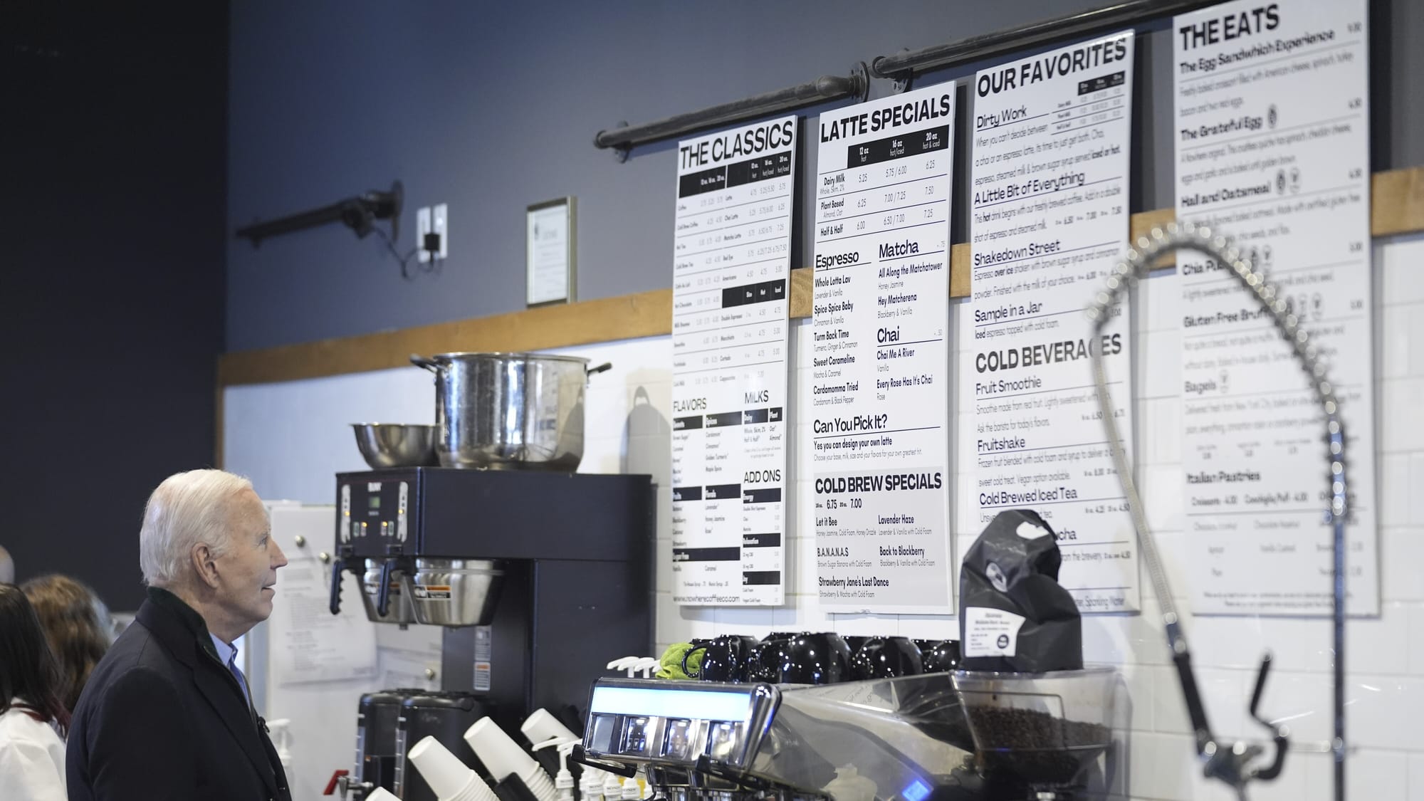 President Biden orders a smoothie in Emmaus on Jan. 12, 2024.