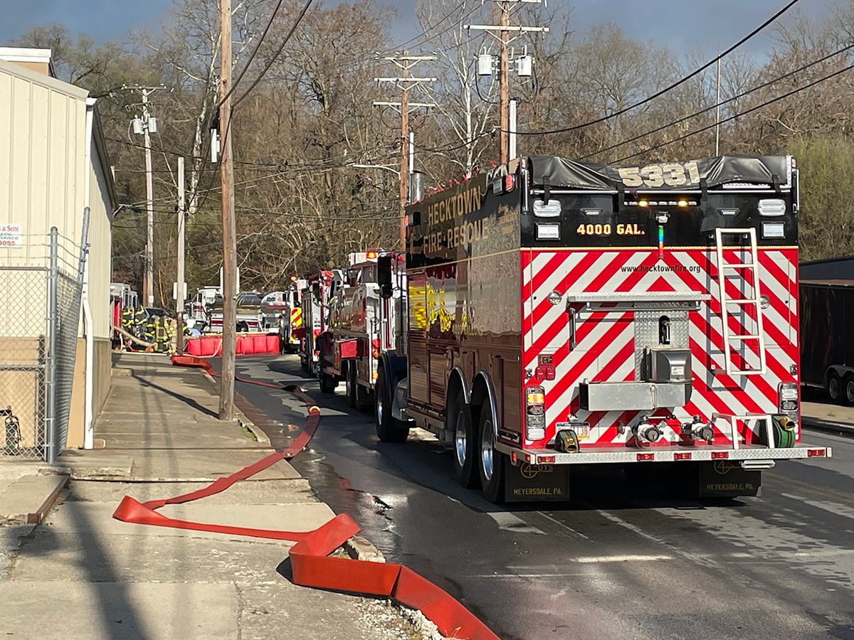 Hecktown Fire Rescue assists at the scene of a massive fire in West Easton on Tuesday morning.