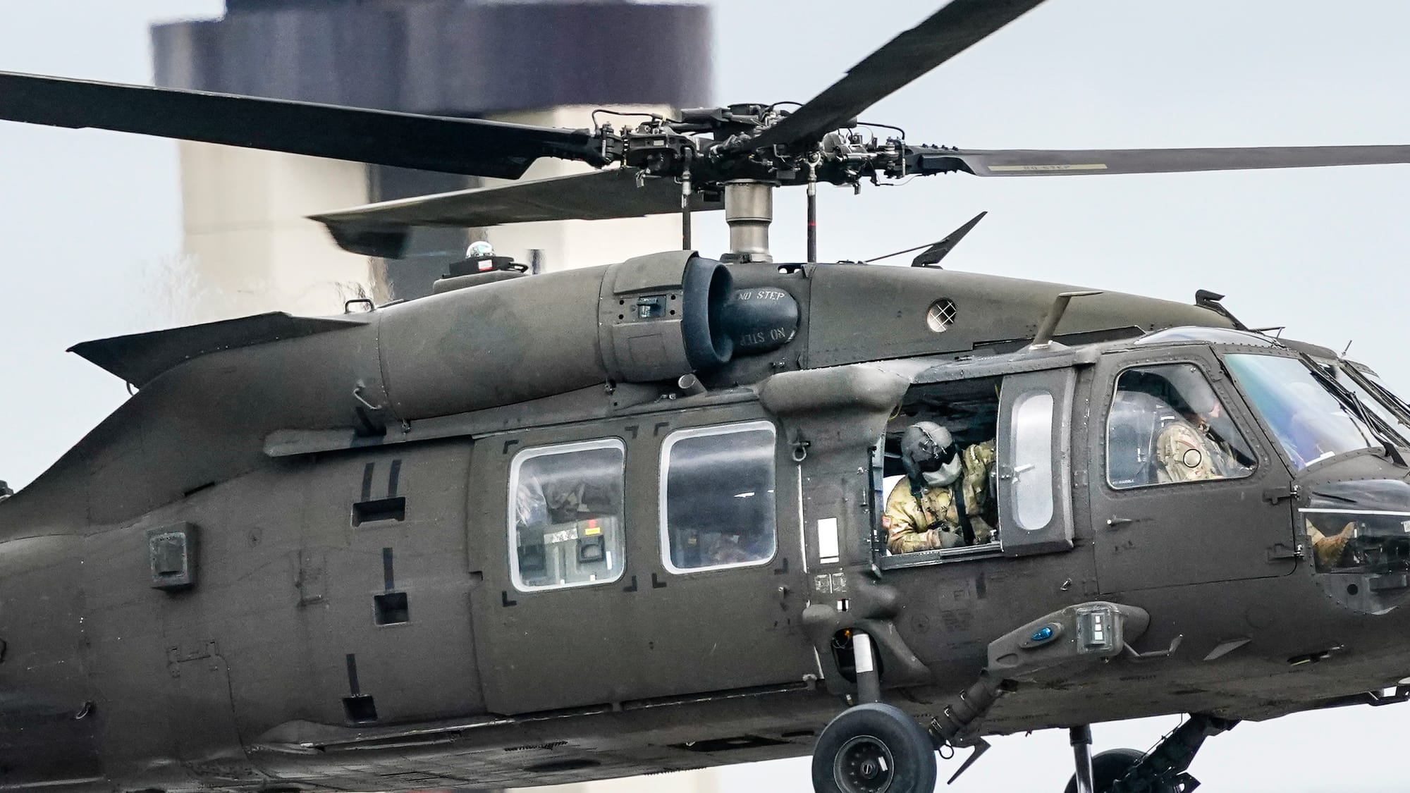 UH-60 Blackhawk helicopters from from Fort Drum in Jefferson County, New York, land at Lehigh Valley International Airport on