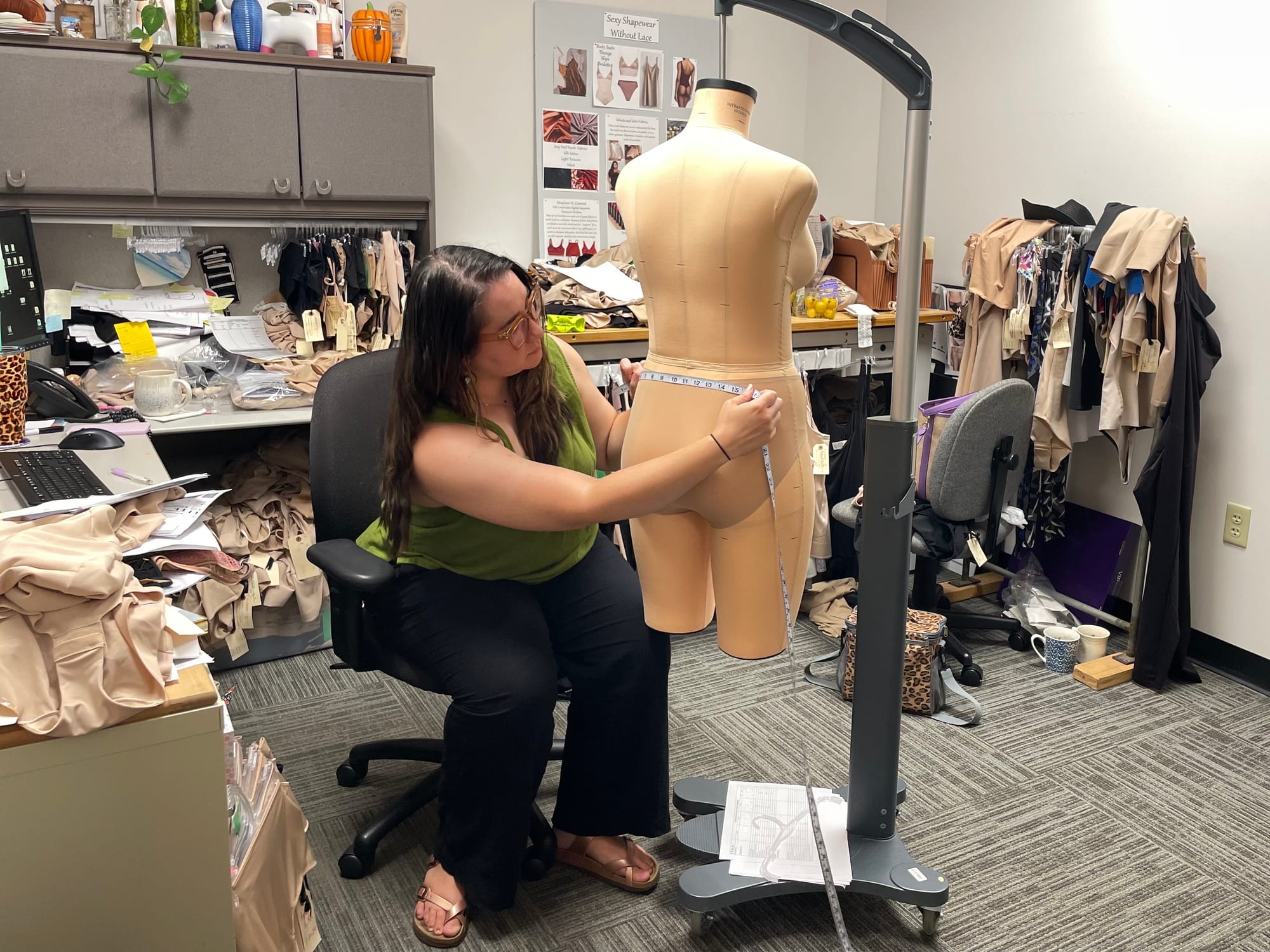 Senior Cupid Intimates shapewear designer Sarah Hallowell measures precisely for sample pattern sizes.