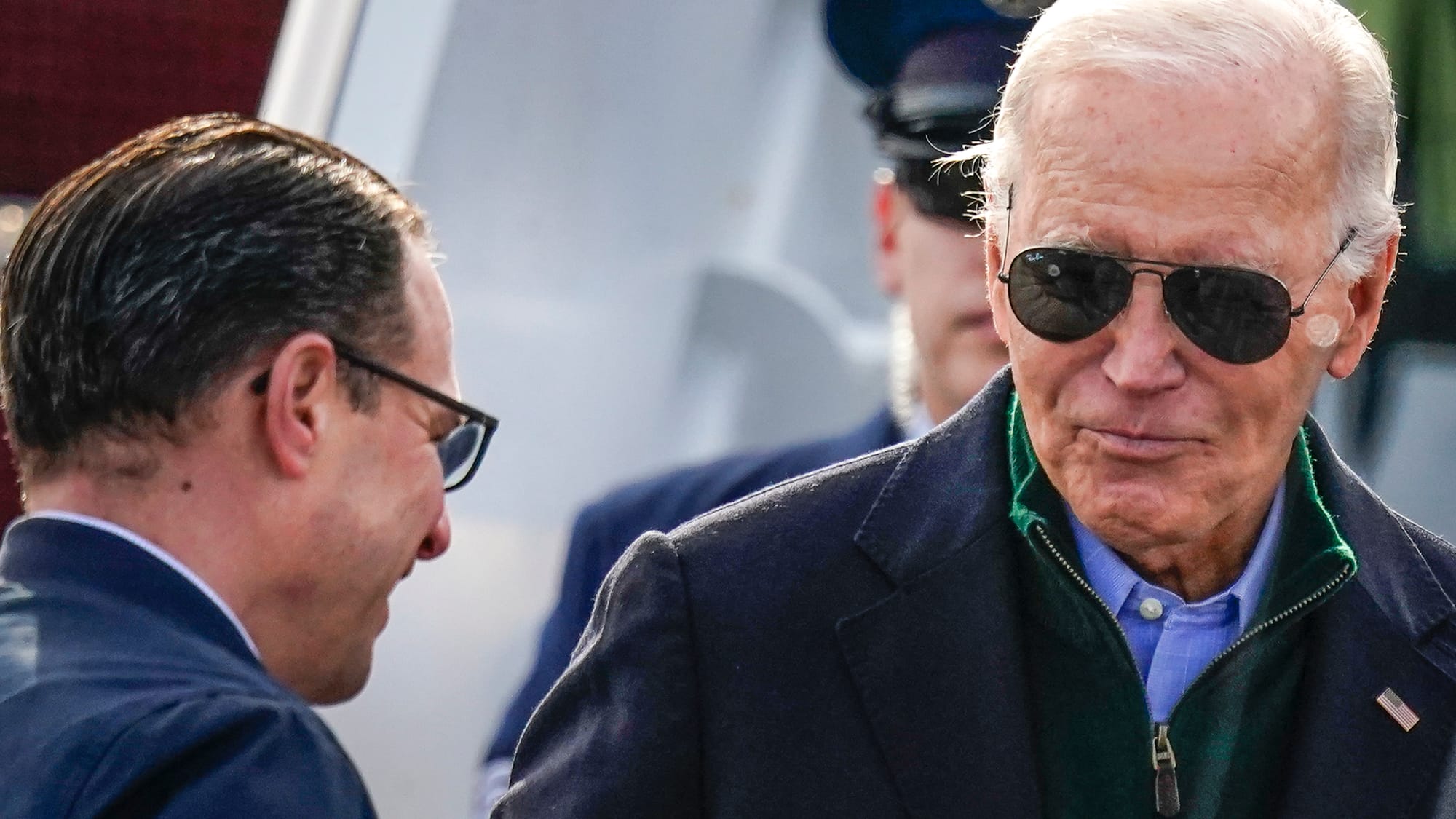 President Biden talks with Pa. Gov. Josh Shapiro. President Joseph Biden lands at Lehigh Valley International Airport on Frid