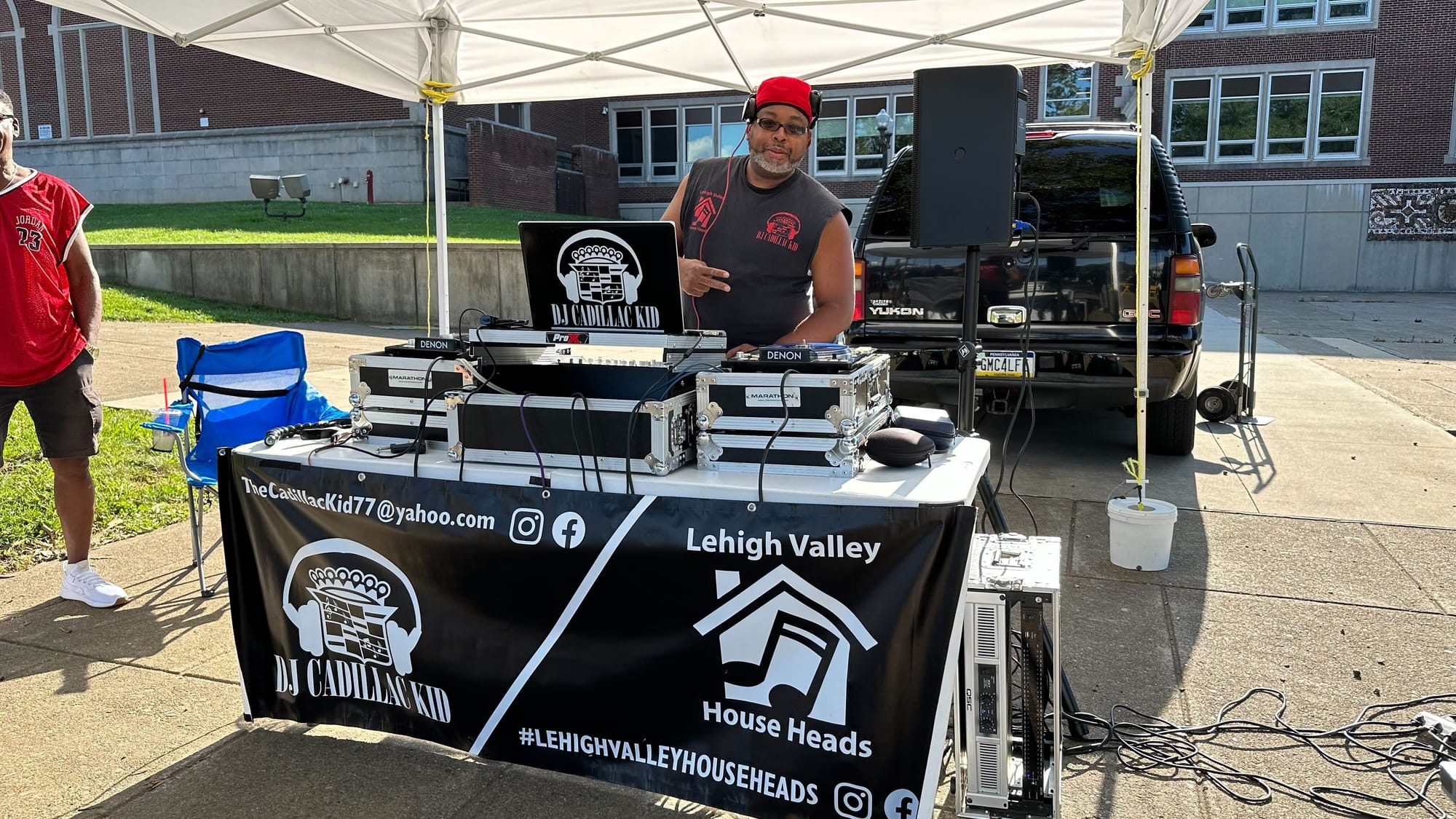 The DJ at Easton's National Night Out event at Paxinosa School.