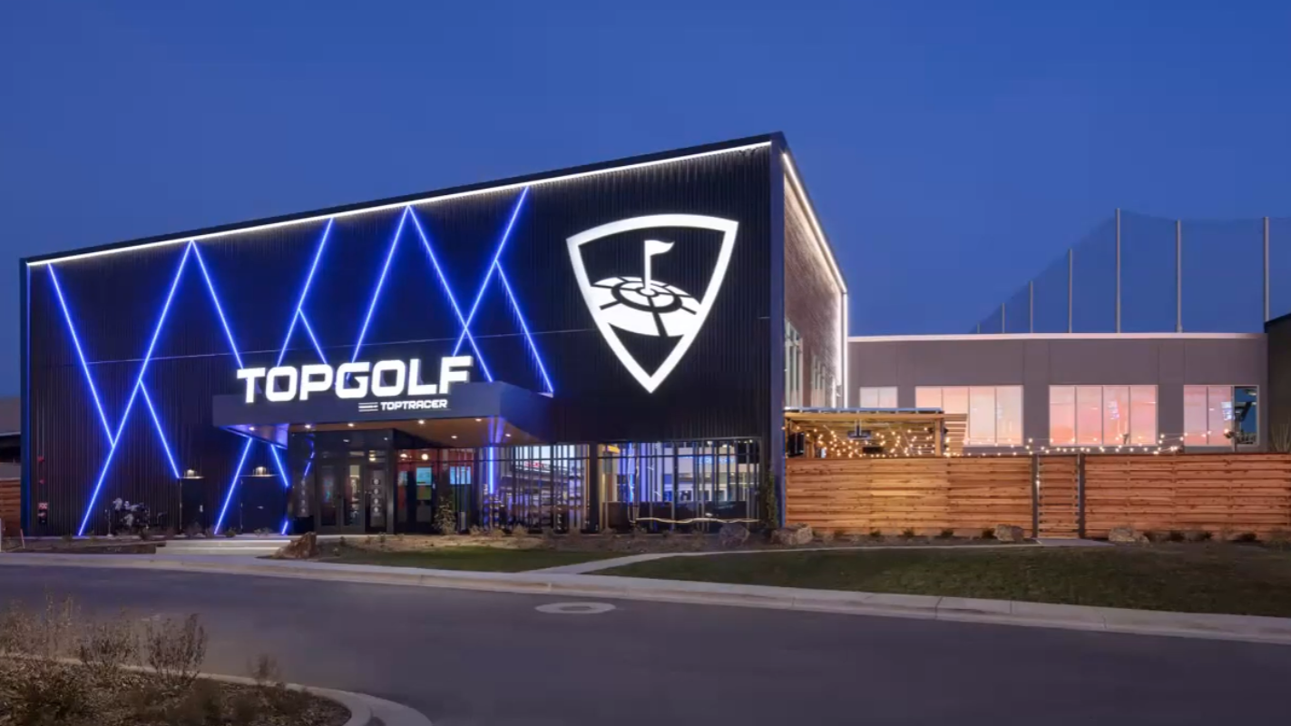 Image of the TopGolf rendering of the project displayed on screens during a prior meeting.