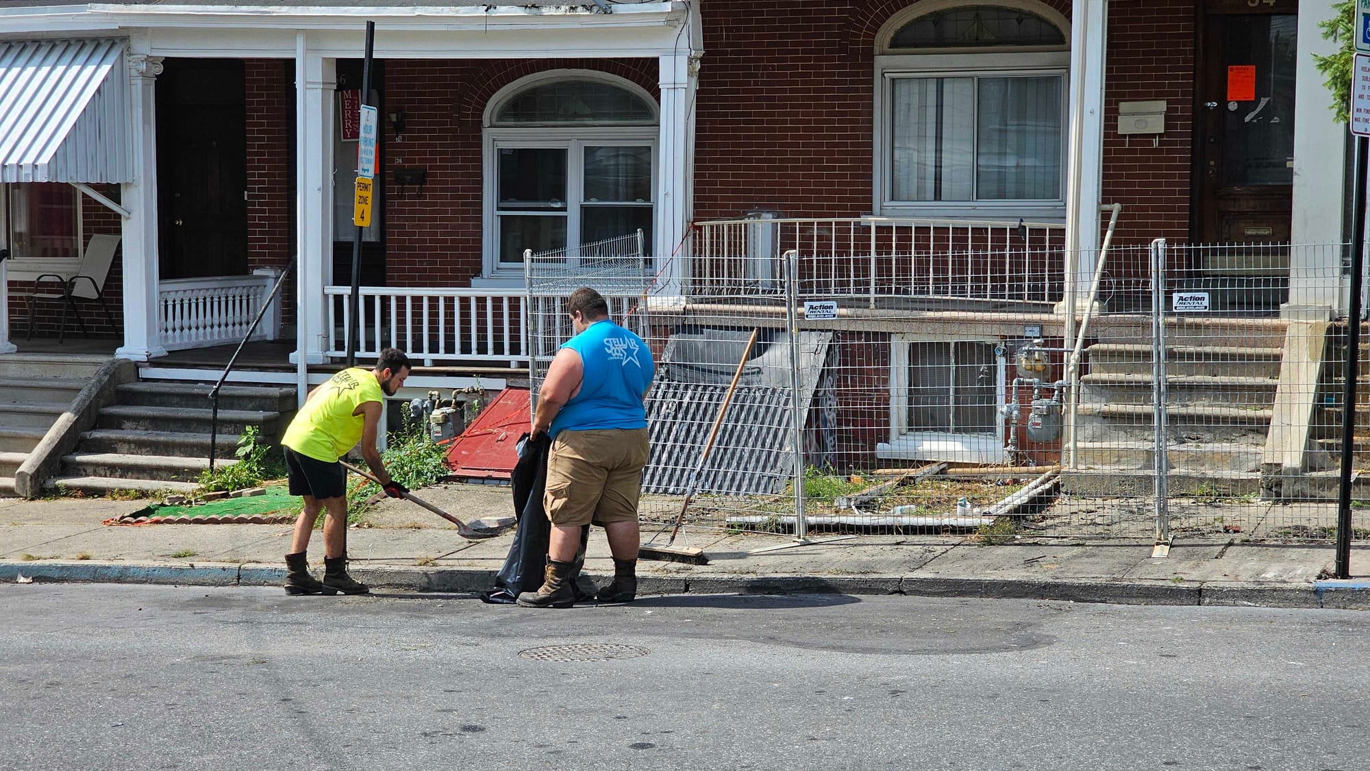 The aftermath of an Allentown row home fire on South Jefferson Street near West Maple Street. The fire broke out early Monday