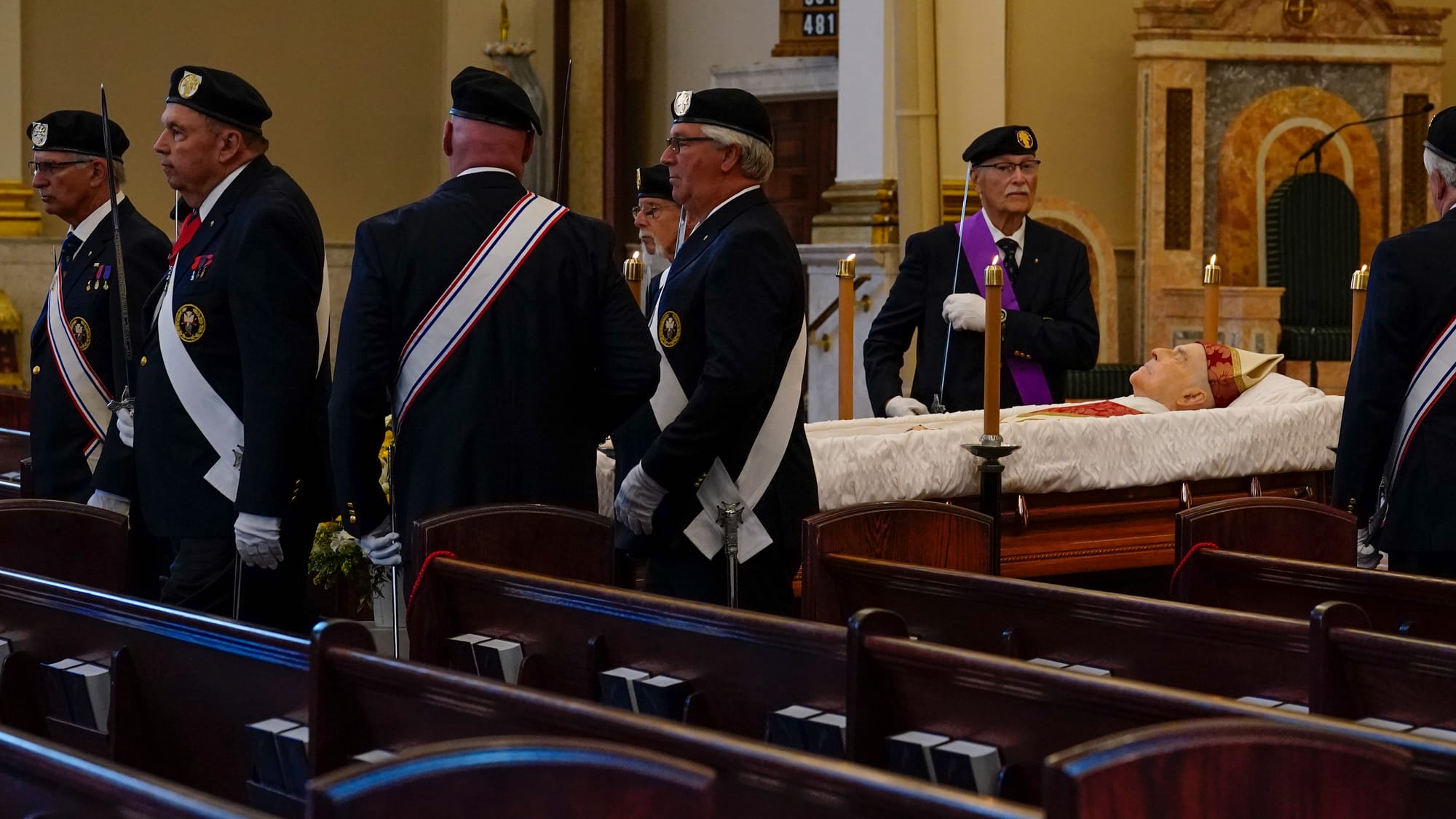 Knights of Columbus members attend to the late Bishop Cullen. Ceremonies of Reception of the Body and Visitation for The Most
