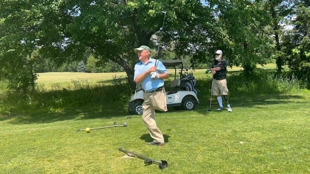 Amputee Stephen Kave golfing at a fundraiser for the Lehigh Valley Amputee Support Group.