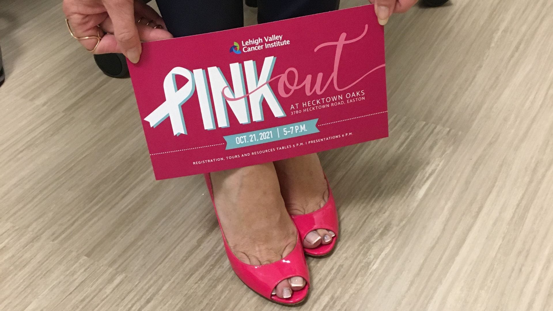 LVHN's Deputy Physician in Chief of the Lehigh Valley Topper Cancer Institute Dr. Lori Alfonse has a pair of pink shoes for e
