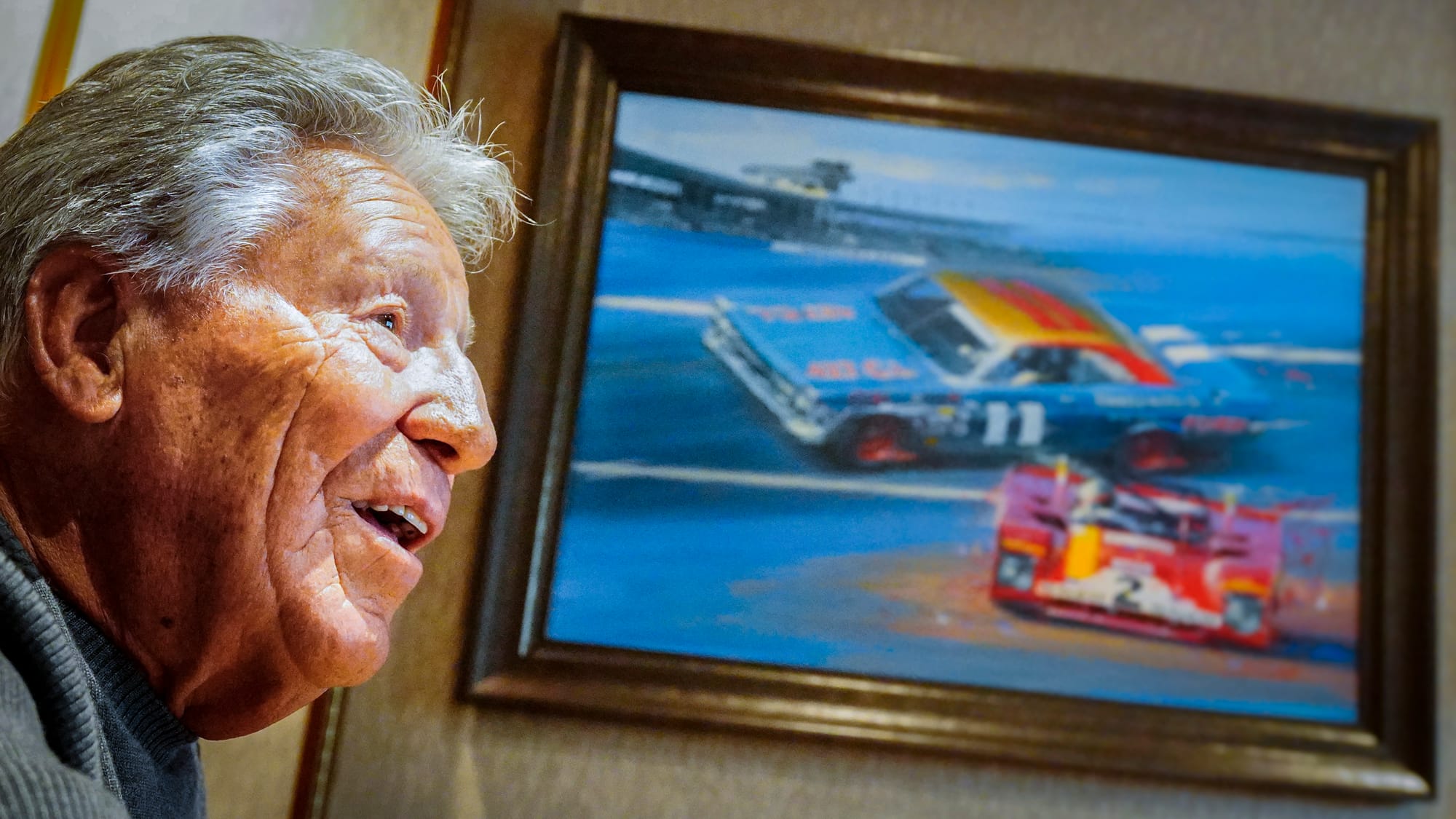 Race driver Mario Andretti answers questions during an interview at his home in Nazareth, Pa. on Wednesday, March 20, 2024. P