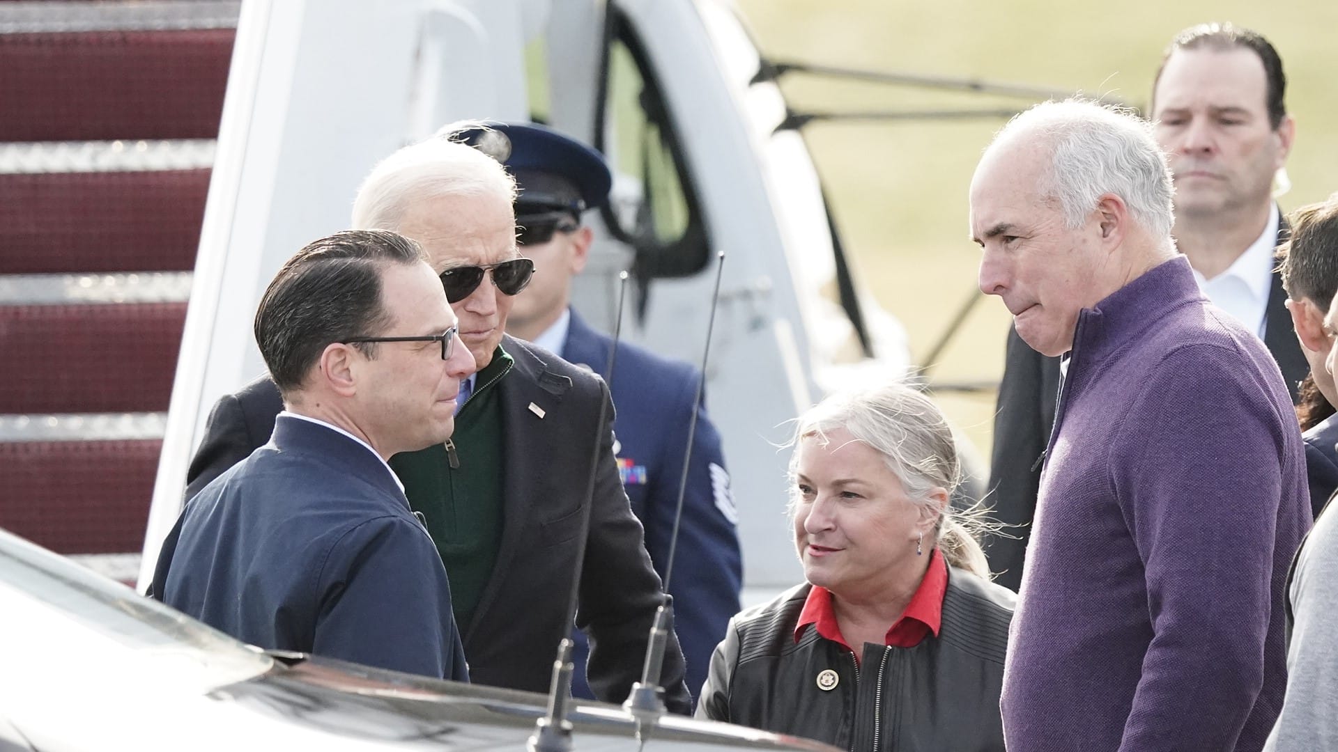 Left to right: Gov. Josh Shapiro, President Biden, Rep. Susan Wild and Sen. Bob Casey on Jan. 12, 2024 at Lehigh Valley Inter