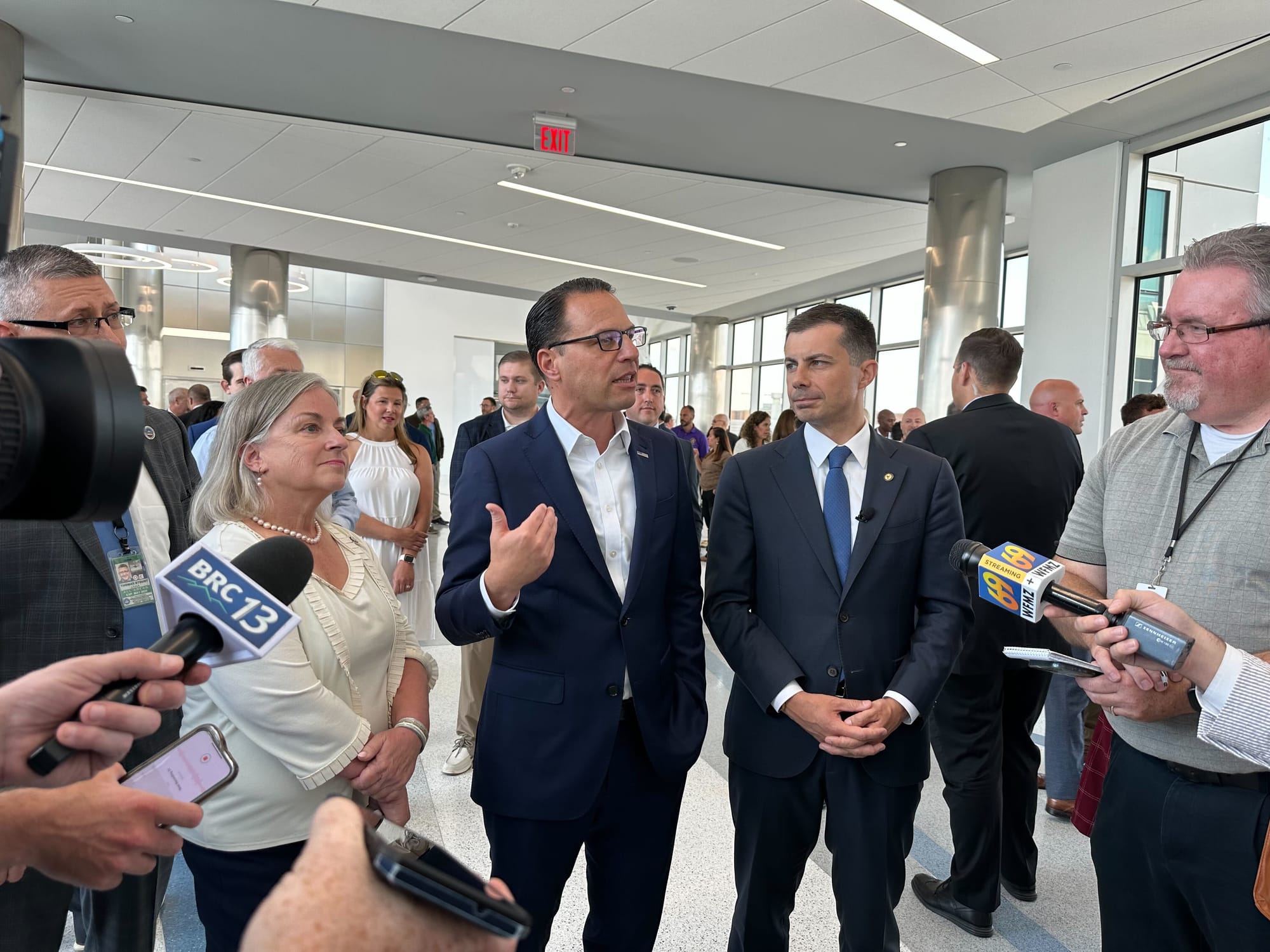 (From left to right) U.S. Rep. Susan Wild, D-Lehigh Valley; Gov. Josh Shapiro and U.S. Transportation Secretary Pete Buttigie