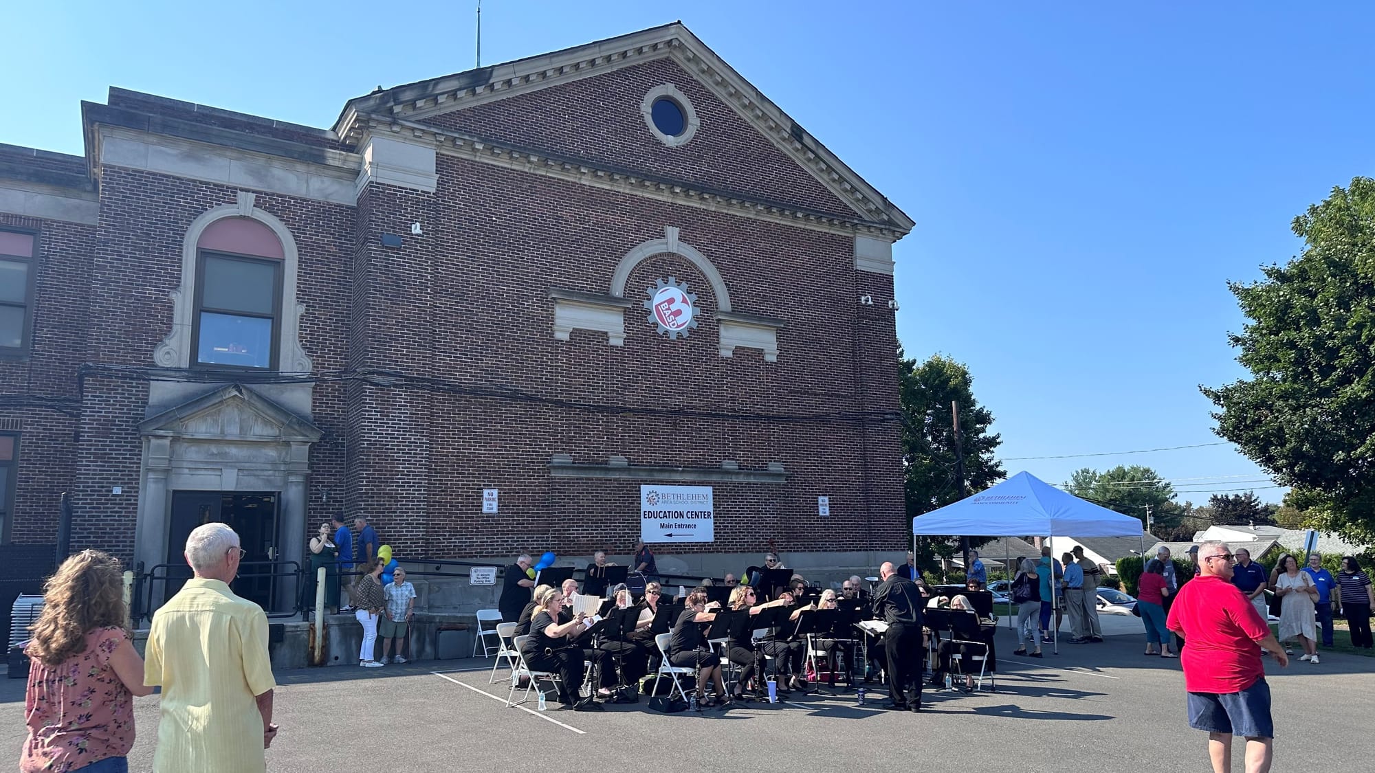 The BASD Alumni Band performs at the start of the centennial celebration for the Edgeboro Elementary School.