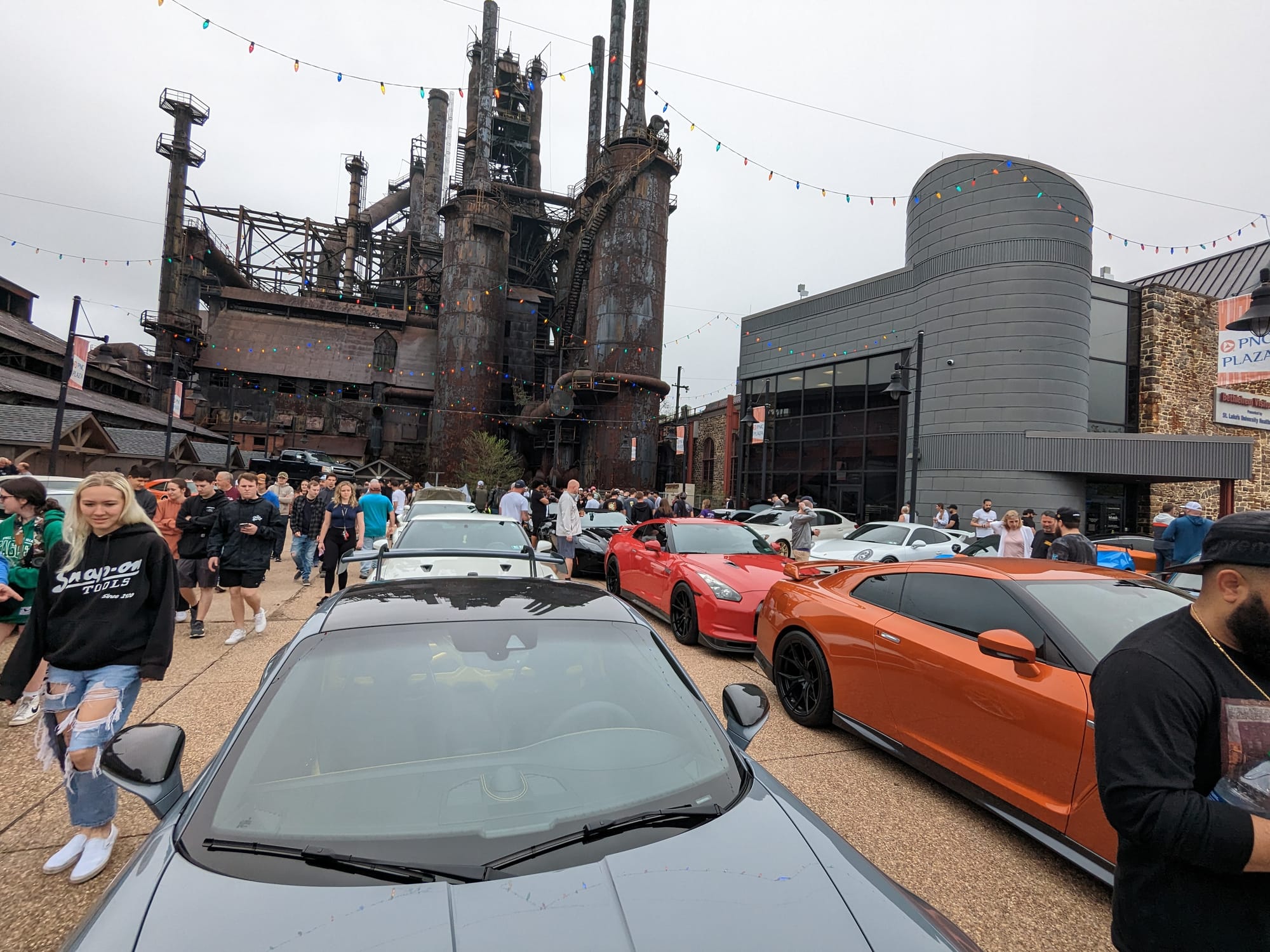 Hundreds of cars participated in Cars and Coffee on the SteelStacks campus Sunday, including these more exotic models parked 