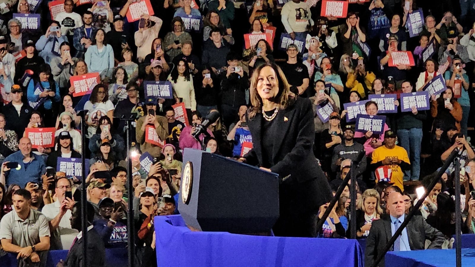 Vice President Kamala Harris speaks at a campaign rally at Muhlenberg College in Allentown just before Election Day.