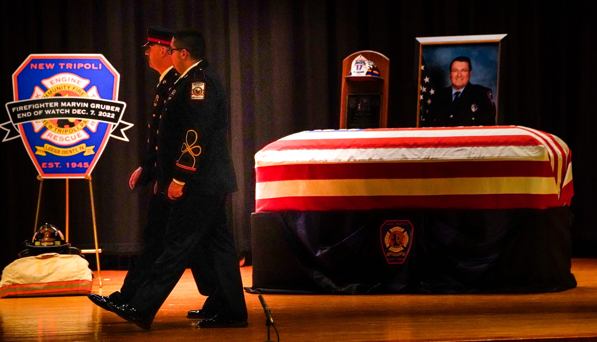 Mourners gather at Northwestern Lehigh Middle School in New Tripoli, Lehigh County, on Saturday, December 17, 2022, to pay tr