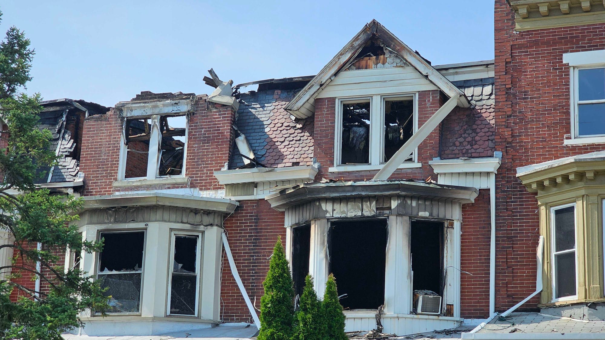 The aftermath of an Allentown row home fire on South Jefferson Street near West Maple Street. The fire broke out early Monday