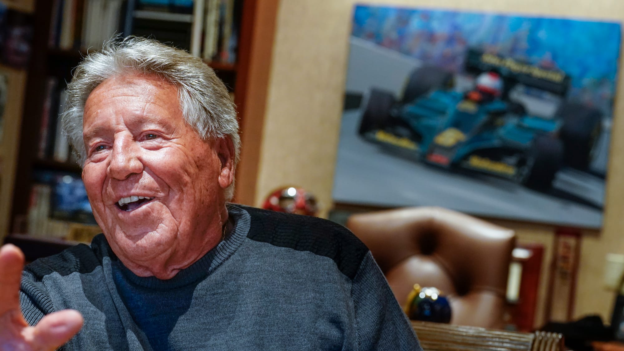 Race driver Mario Andretti answers questions during an interview at his home in Nazareth, Pa. on Wednesday, March 20, 2024. P