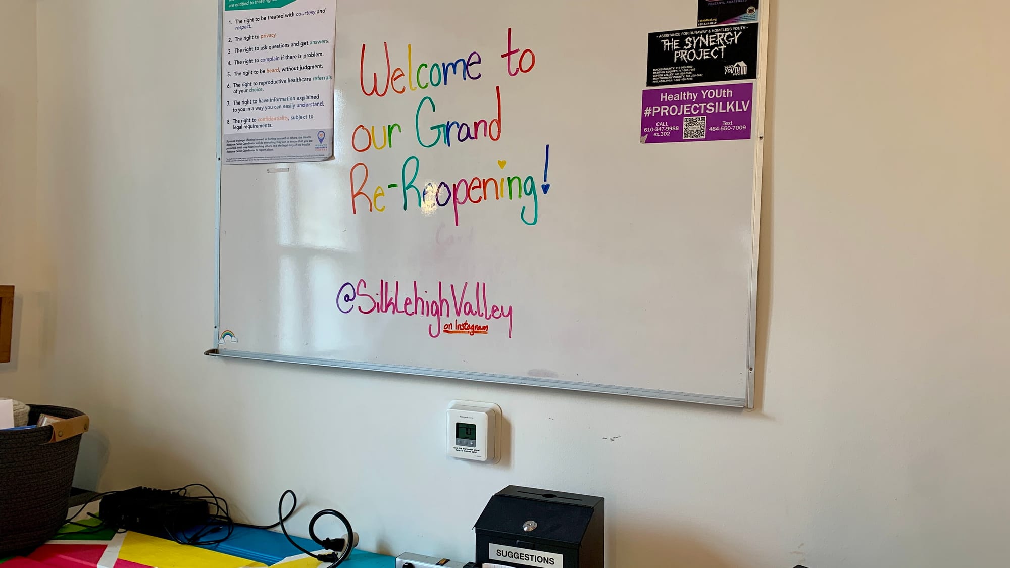 A whiteboard at Silk Lehigh Valley's new location.