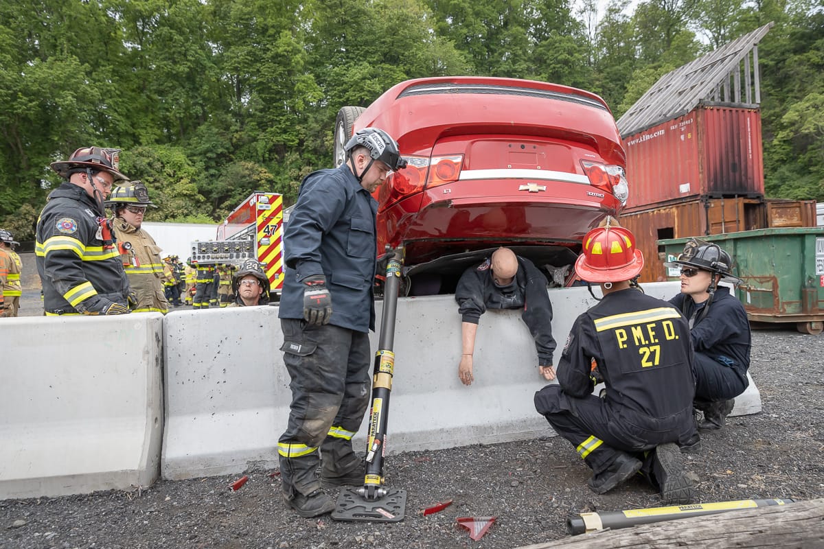 Firefighters work on patient extrication during a training event in Palmer Township on May 25, 2023.