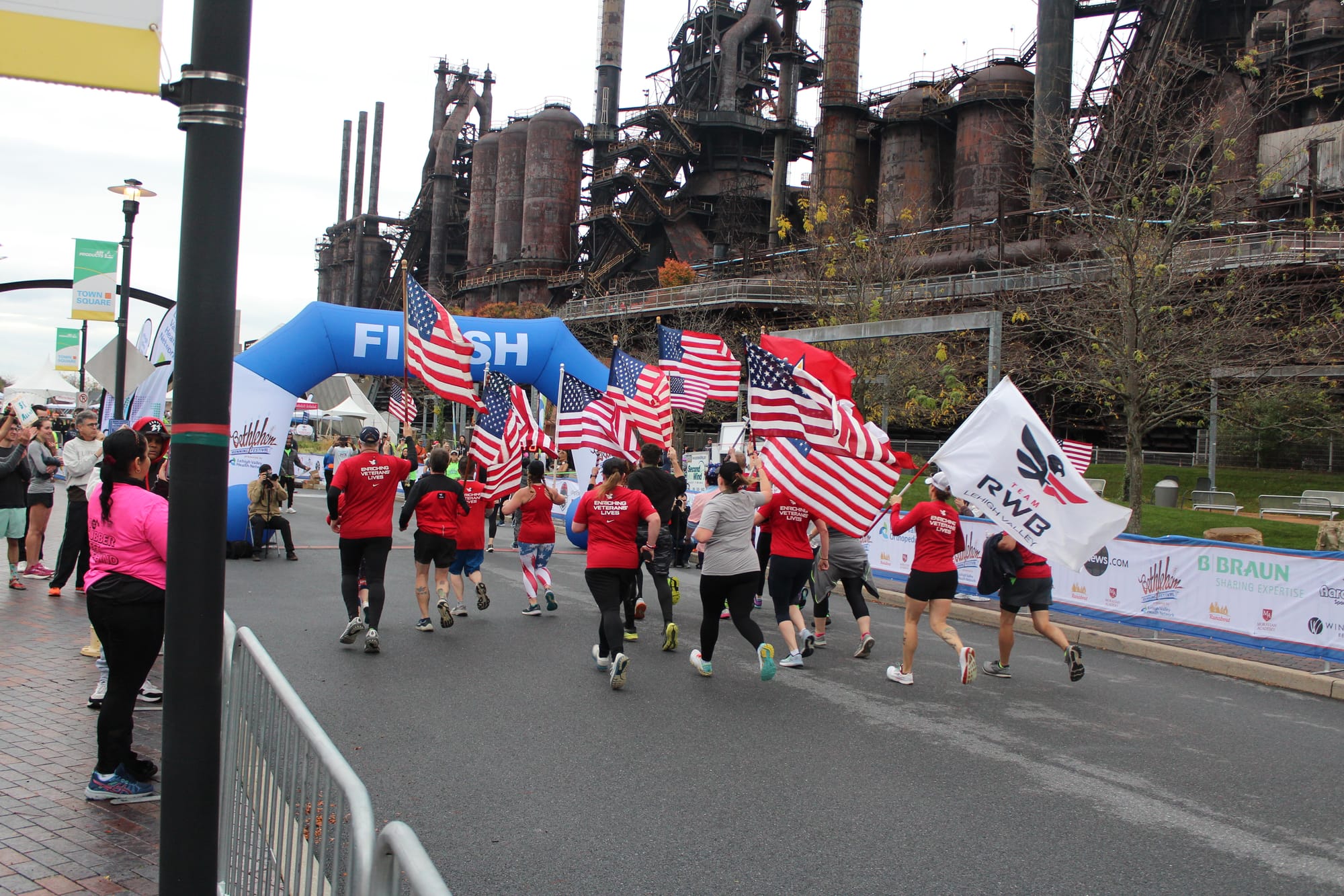 Team Red, White and Blue finishing a race at the Bethlehem Running Festival's first day.