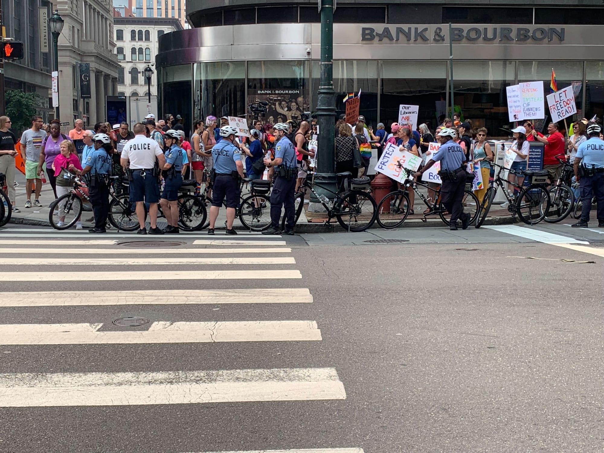 Scenes from the Moms for Liberty summit in Philadelphia, both from protestors outside and the group itself.