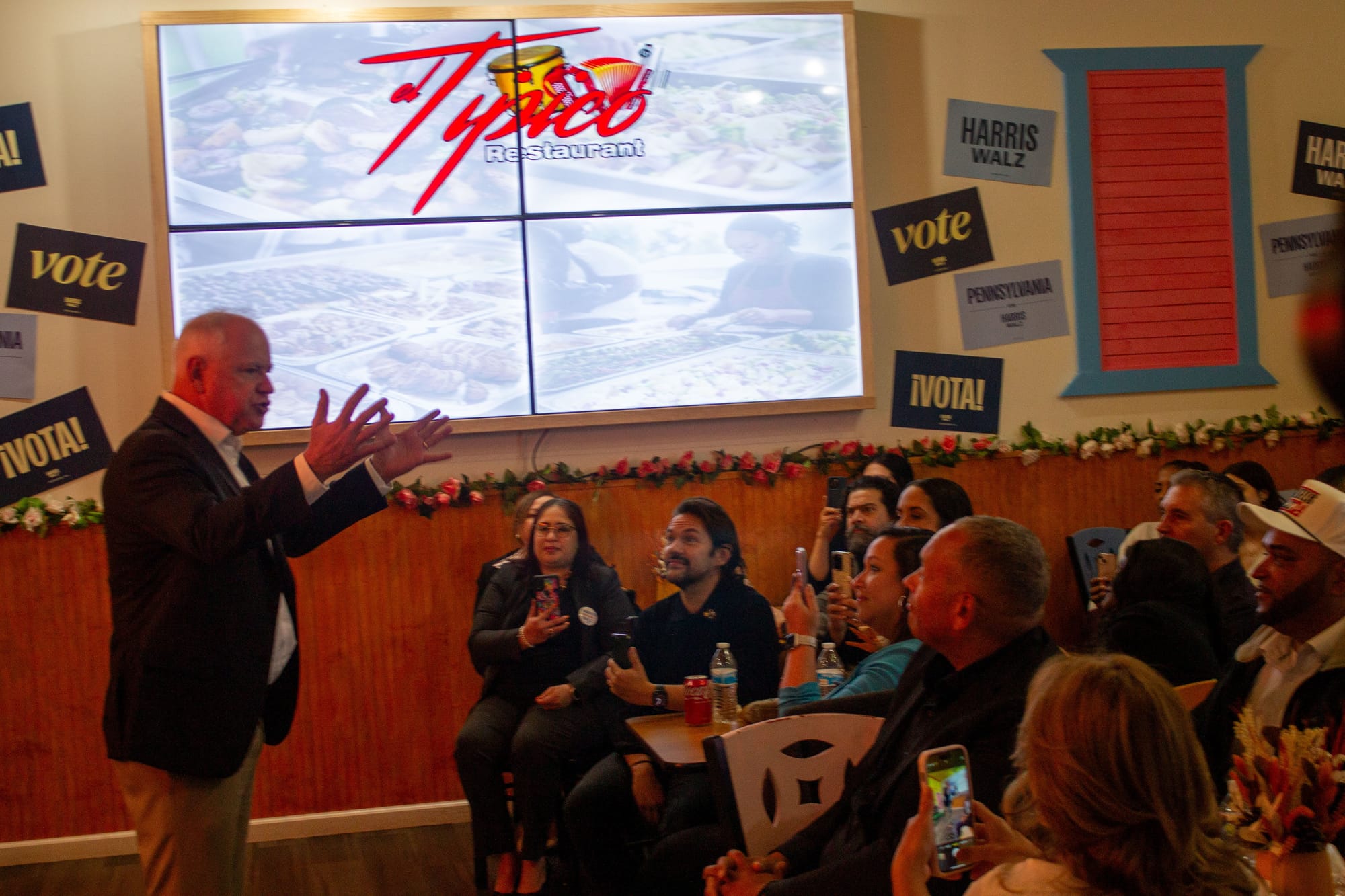 Democratic vice presidential candidate Tim Walz met up with supporters at El Tipico restaurant Friday, Oct. 25, 2024