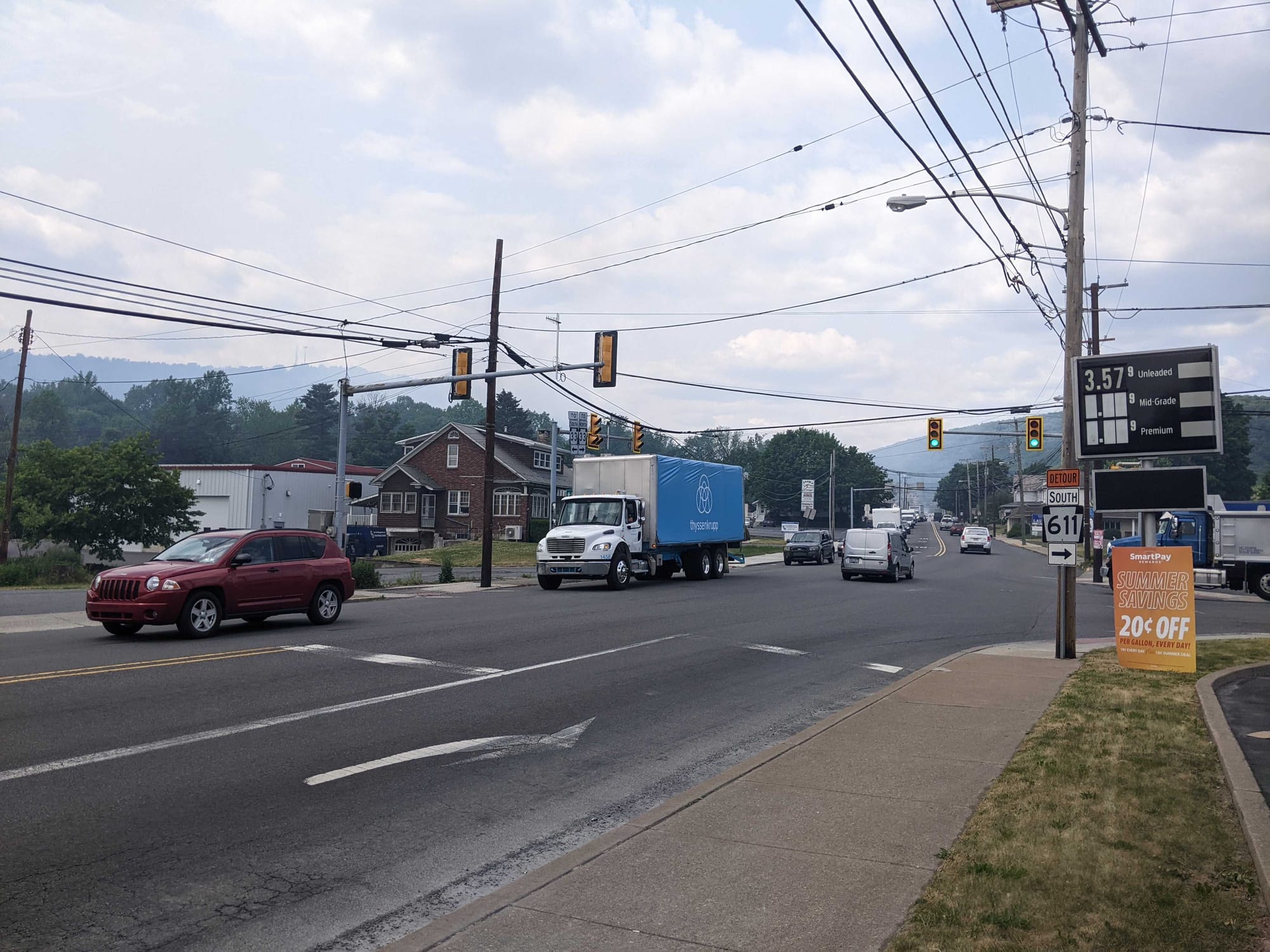 Smoke and backed up traffic can be seen at Park Avenue and N. Broadway in Wind Gap from a brush fire along Route 33 on June 5