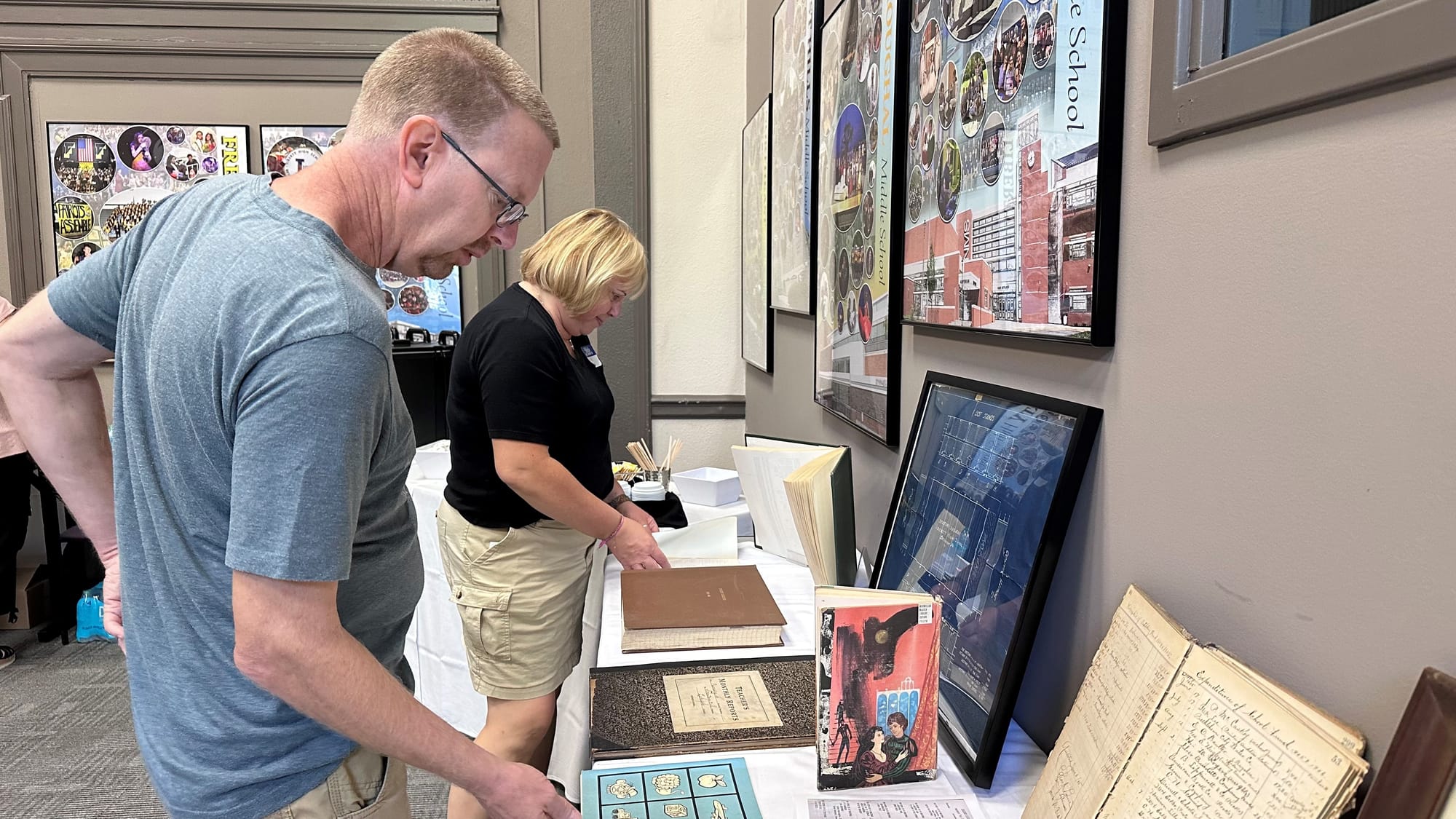 Guests peruse the old records and equipment which was once part of the elementary school.