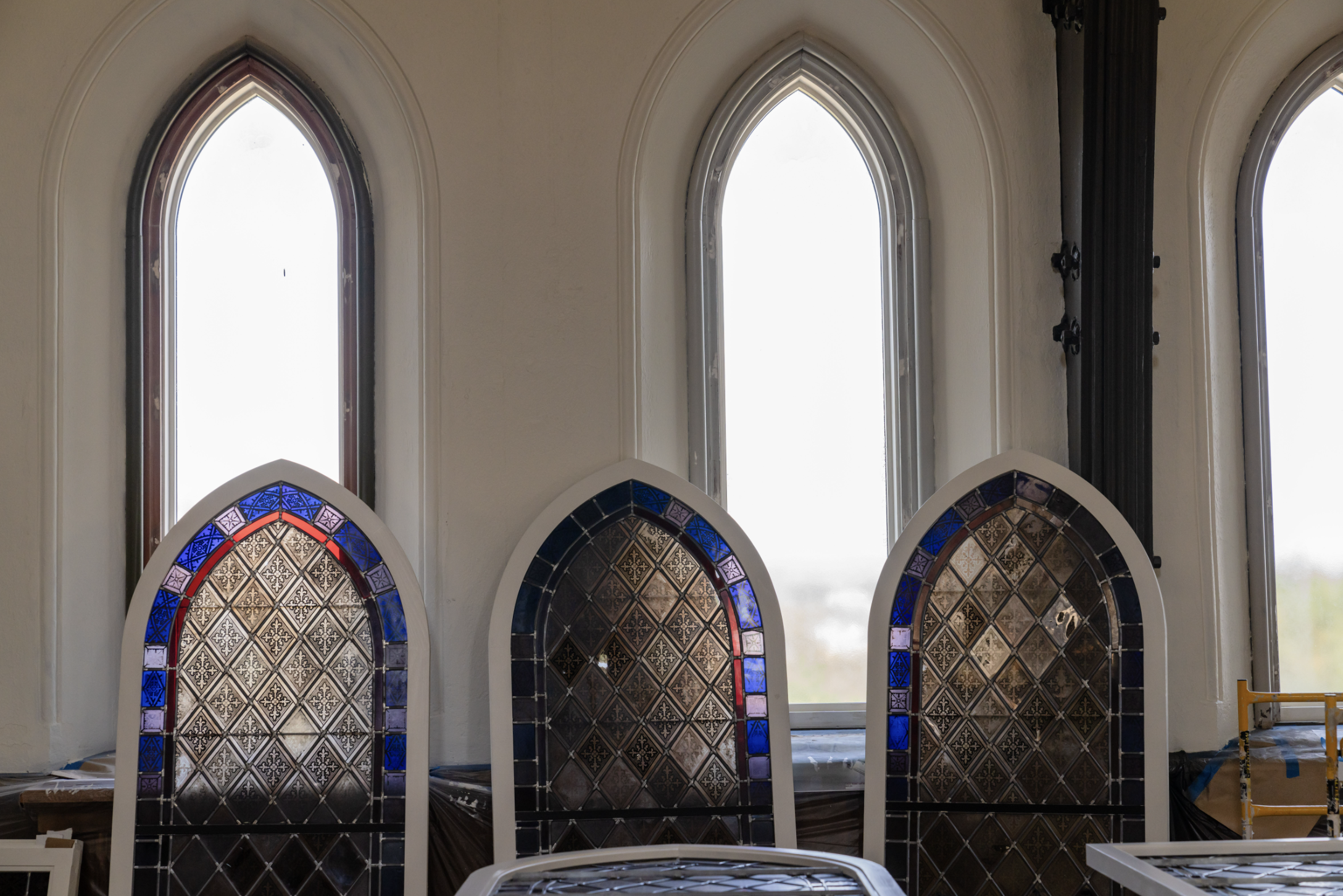 As part of the renovation project at Packer Hall, nine 156-year-old stained glass windows were renovated and reinstalled.