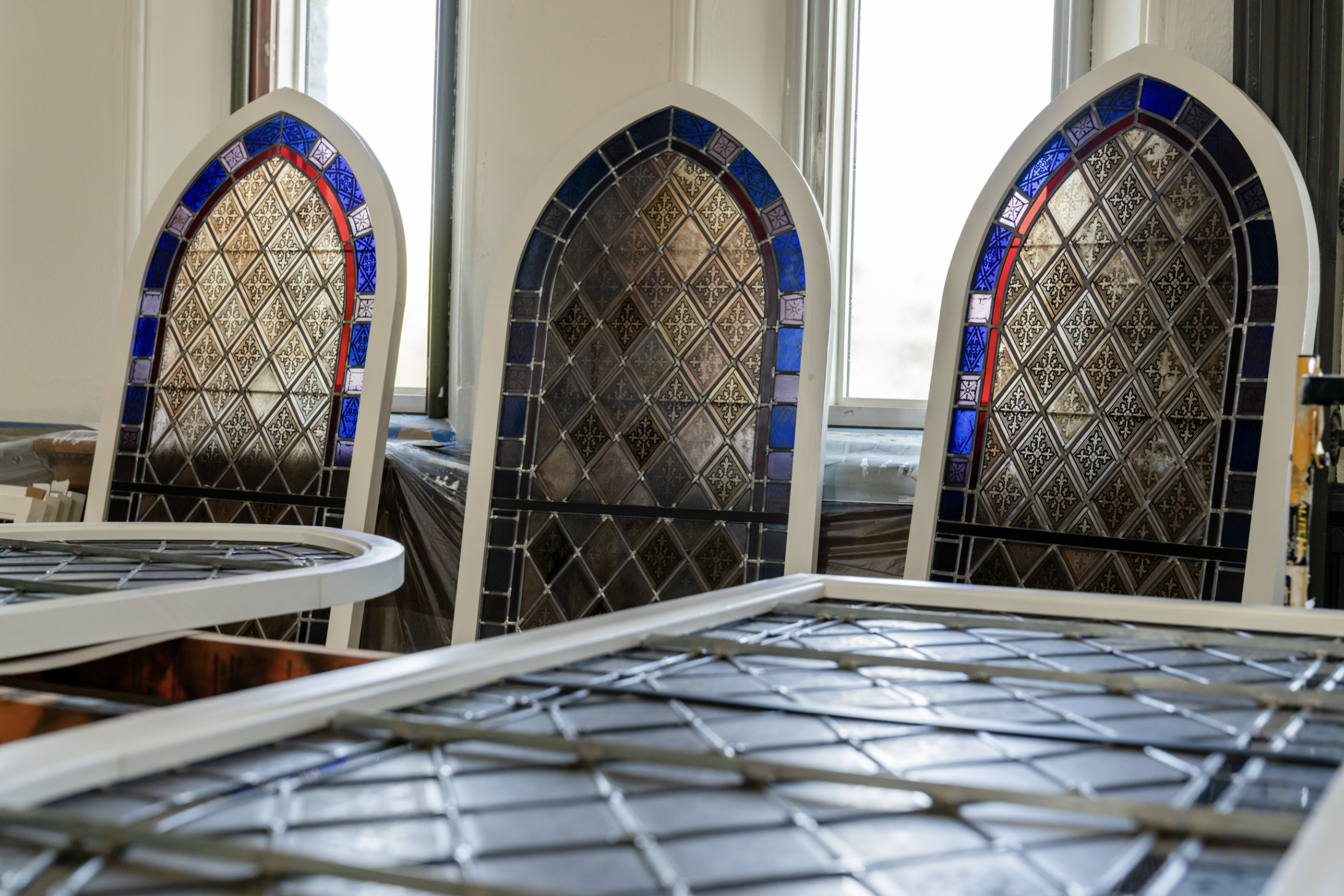 As part of the renovation of Lehigh University's Packer Hall, nine 156-year-old stained glass windows were renovated and rein