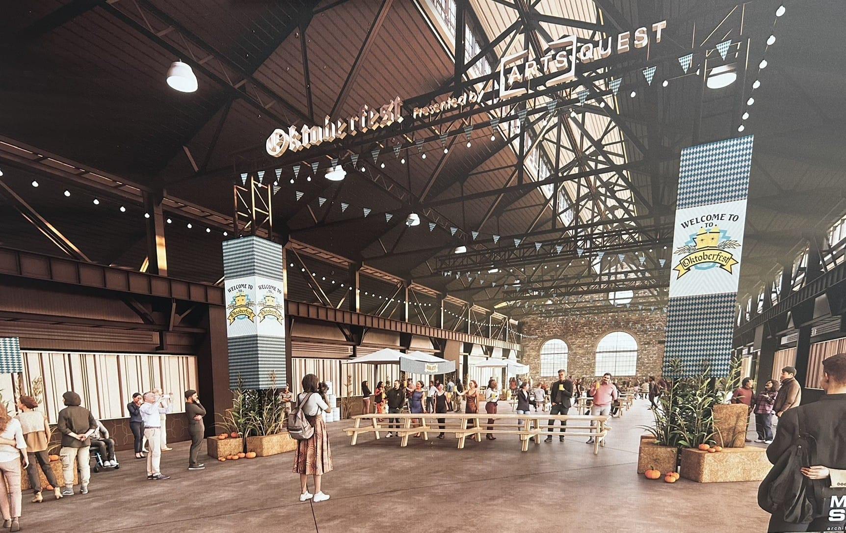 Artist's rendition of what the former Bethlehem Steel Turn and Grind shop would look like after renovation, being used as Okt