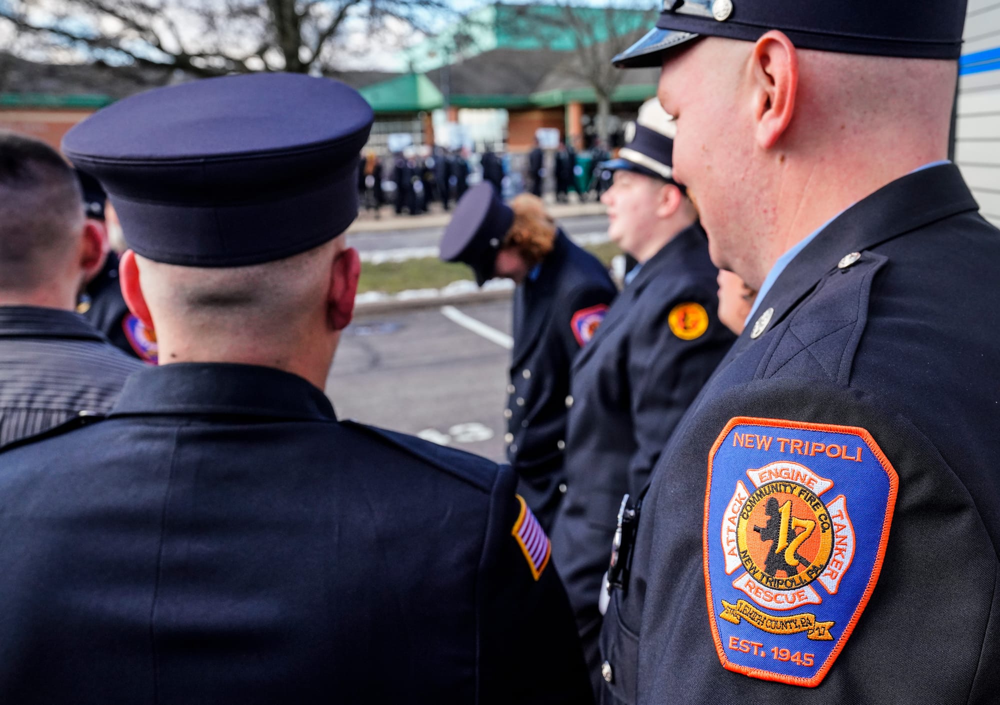 Mourners gather at Northwestern Lehigh Middle School in New Tripoli, Lehigh County, on Saturday, December 17, 2022, to pay tr
