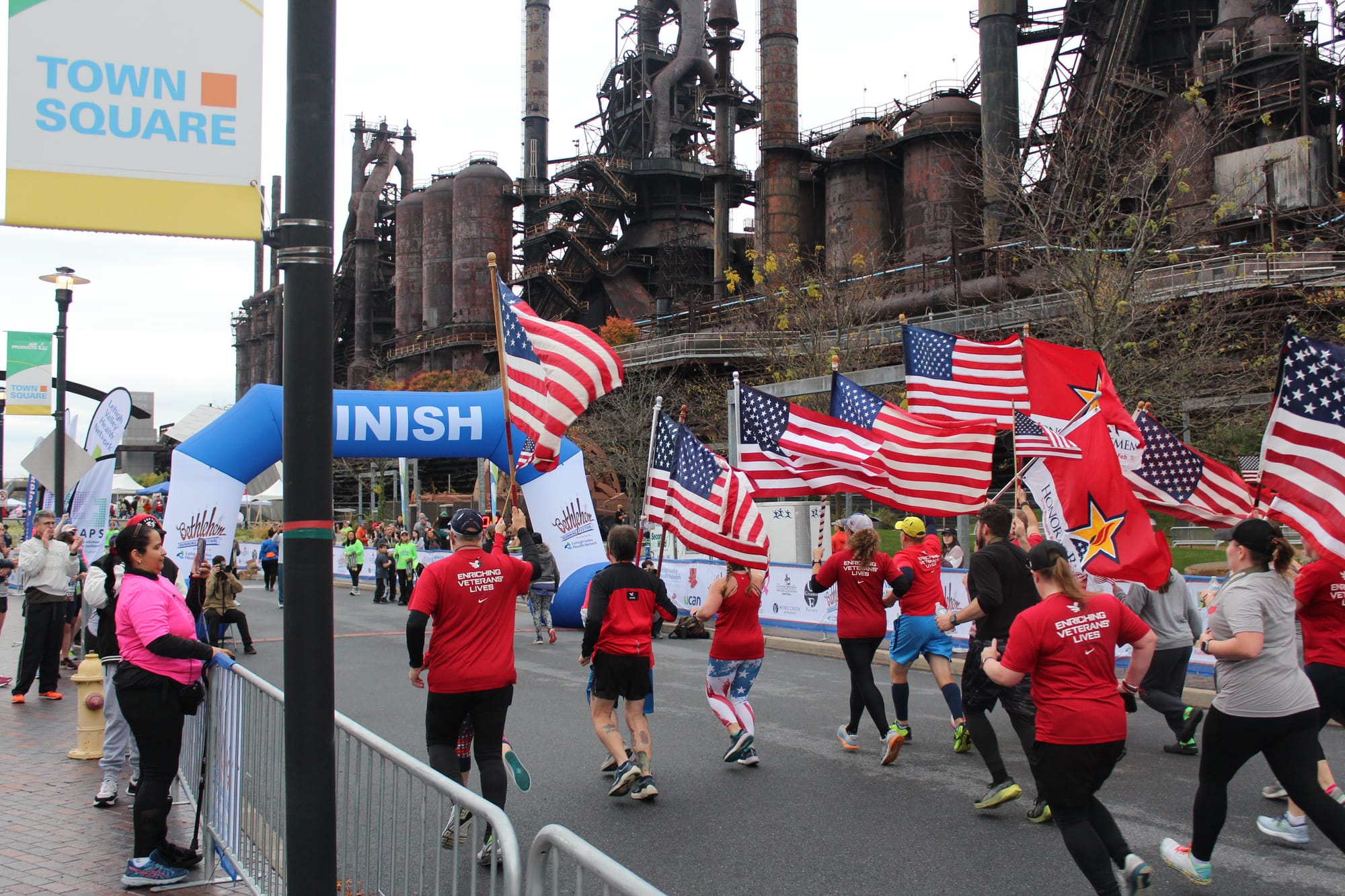 Team Red, White and Blue finishing a race at the Bethlehem Running Festival's first day.