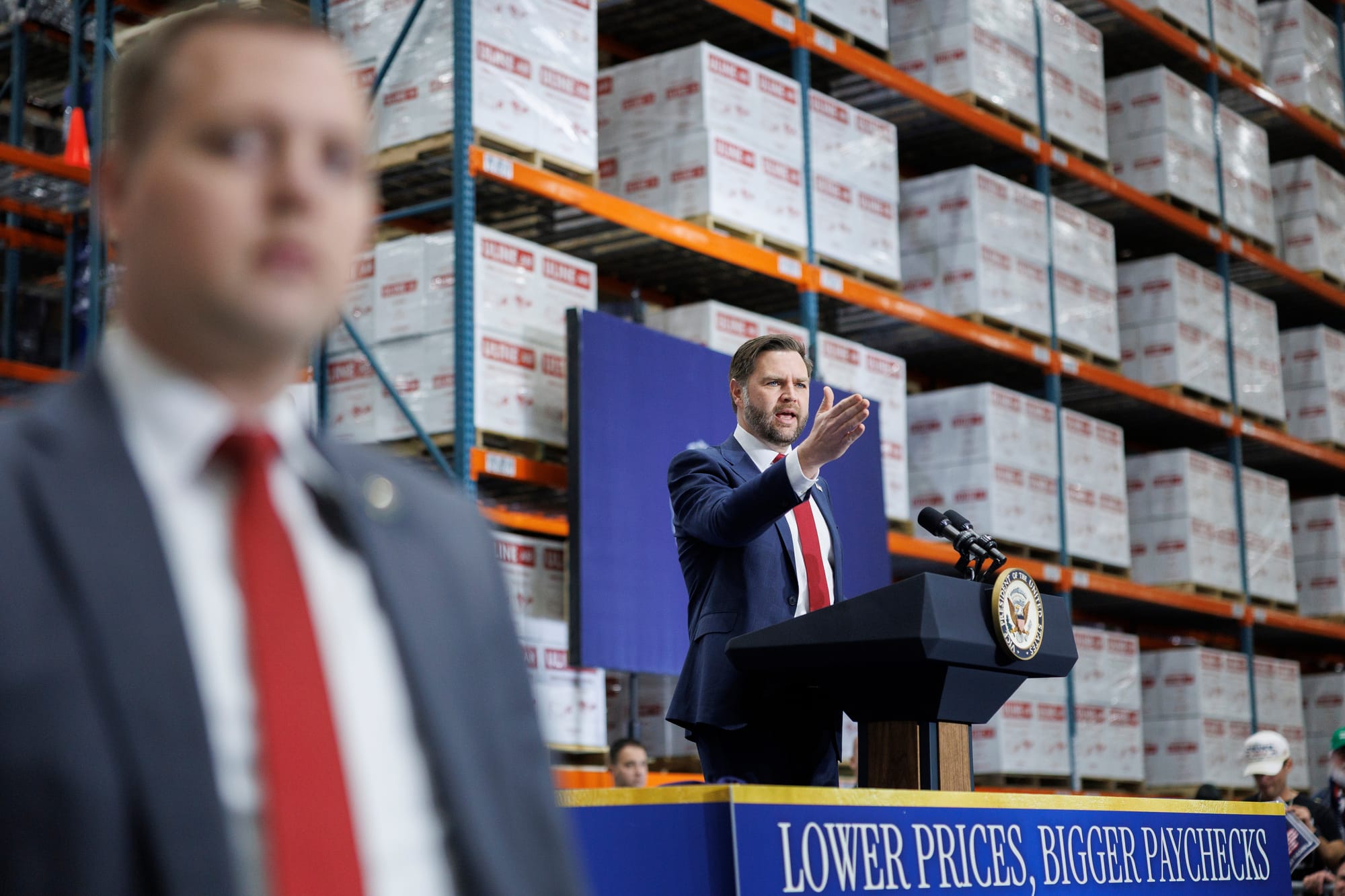 Vice President JD Vance delivers remarks at Uline Inc. in Alburtis on Tuesday, Dec. 16, 2025.