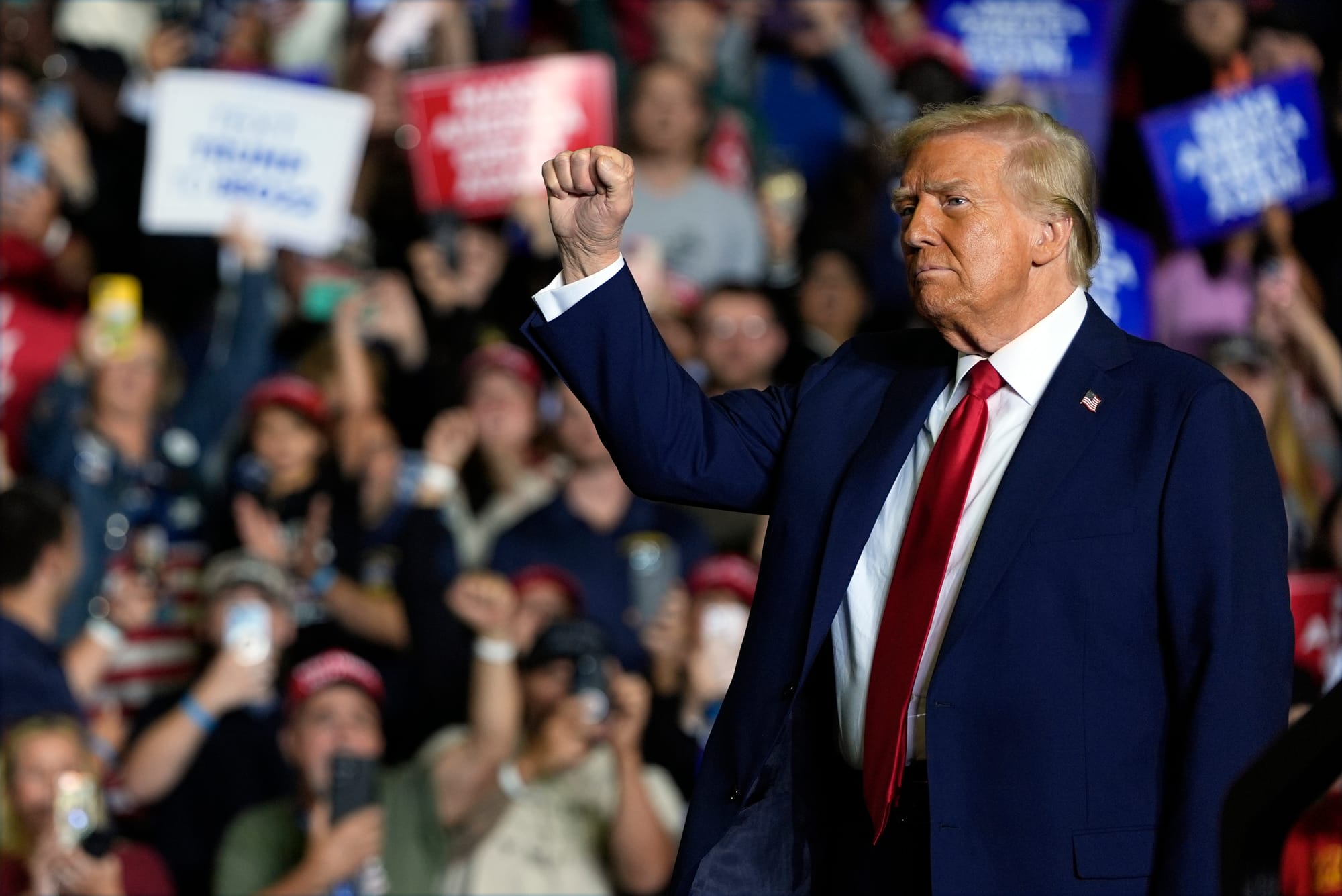 Republican presidential nominee former President Donald Trump arrives for a campaign rally at PPL Center, Tuesday, Oct. 29, 2