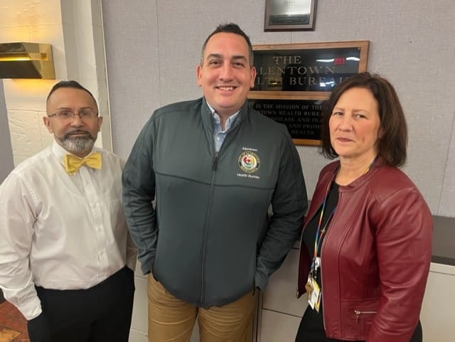 Health Director Dave Synnamon with Harold Cruz and Sheri Hilt, two of the six employees from the Allentown Health Bureau bein