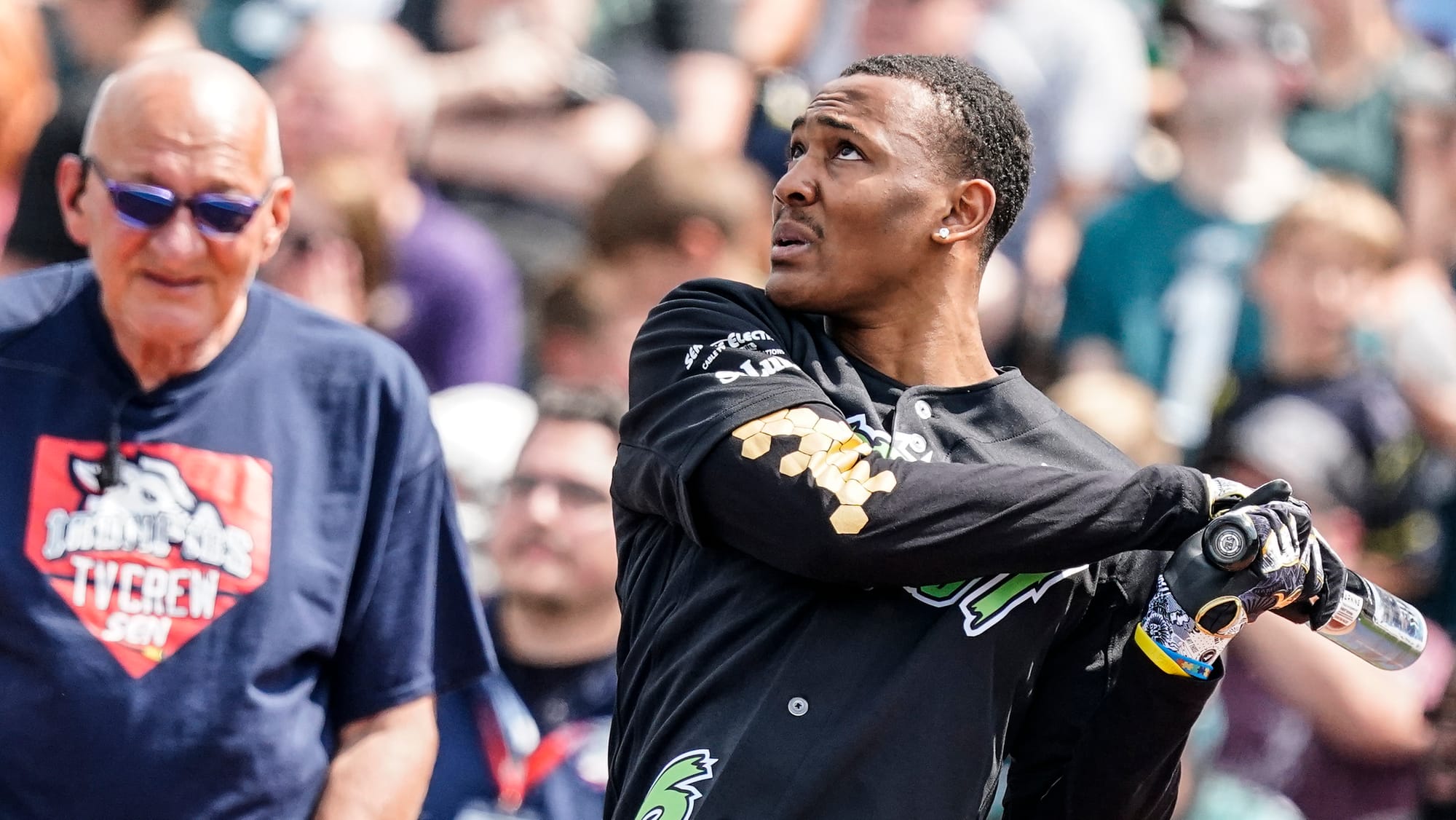 DeVonta Smith swings in the home run derby. The 2nd annual DeVonta Smith Celebrity Softball Game was held at Coca-Cola Park i