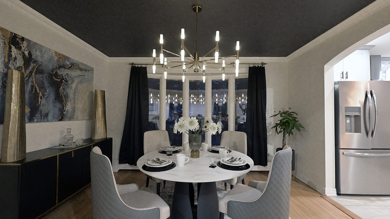 The dining room in the West Bethlehem home designed by Wandra Cain.