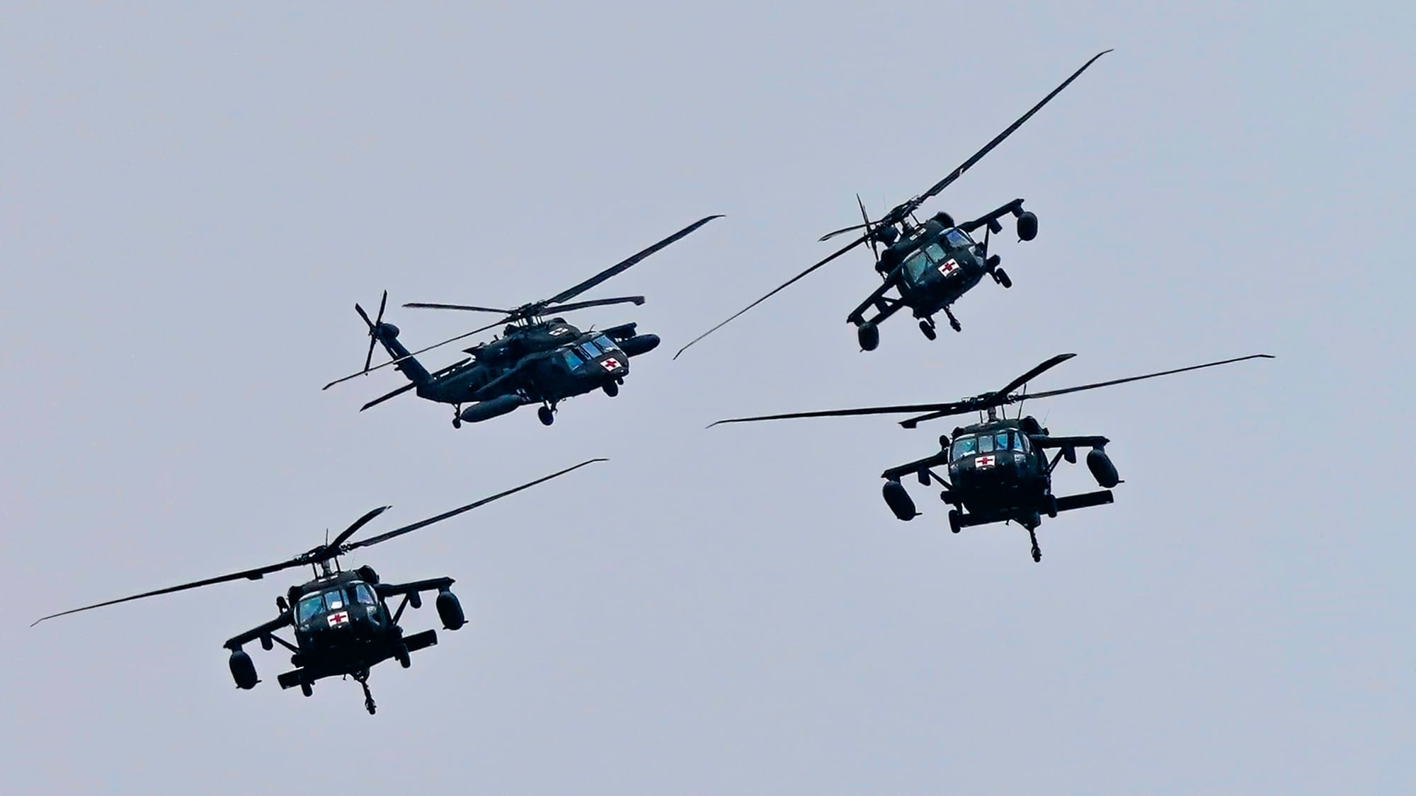 UH-60 Blackhawk helicopters from from Fort Drum in Jefferson County, New York, land at Lehigh Valley International Airport on
