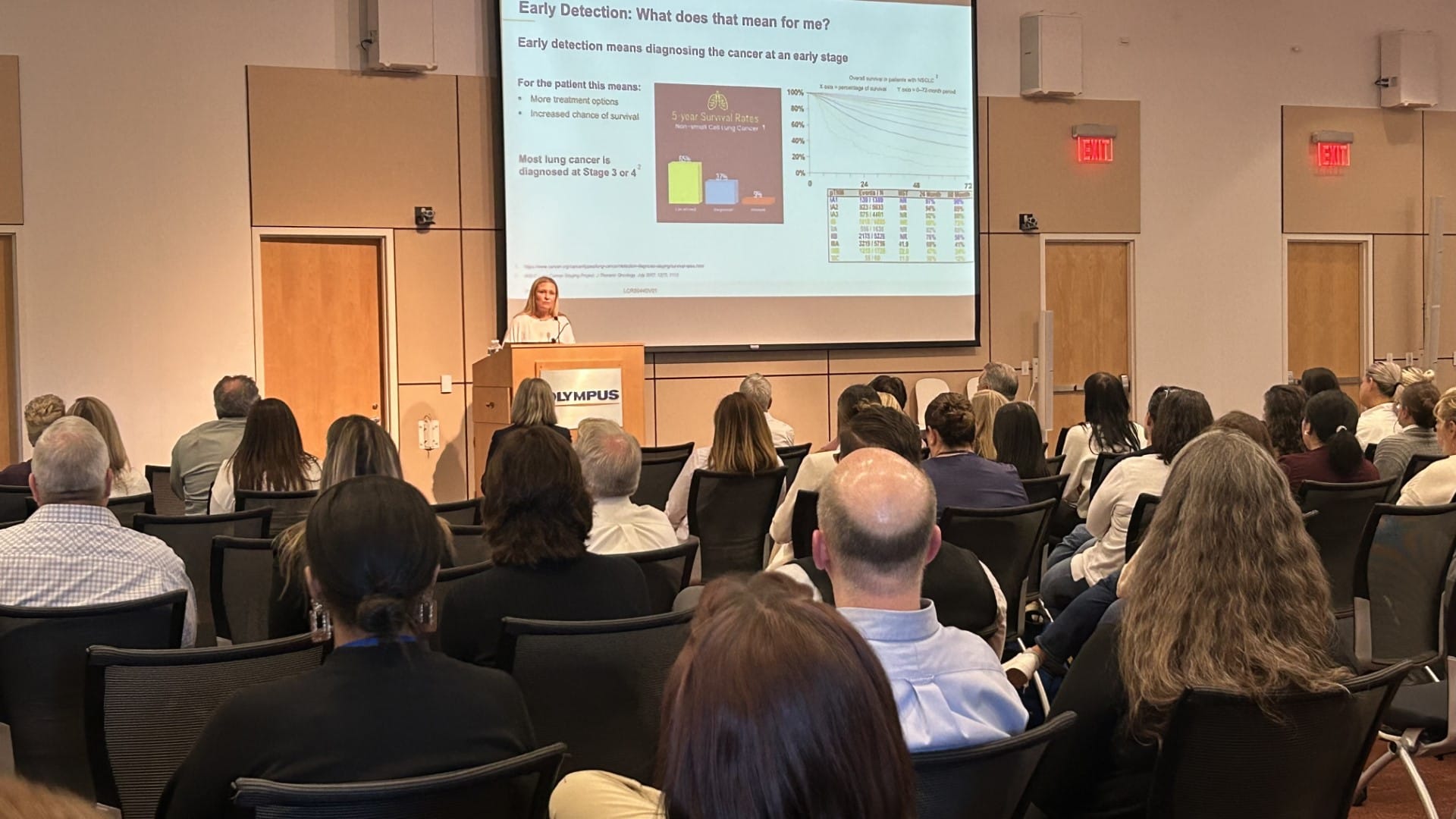 Dr. Stahlnecker speaks to staff at Olympus Corp. of the Americas about lung cancer during Lung Cancer Awareness Month.
