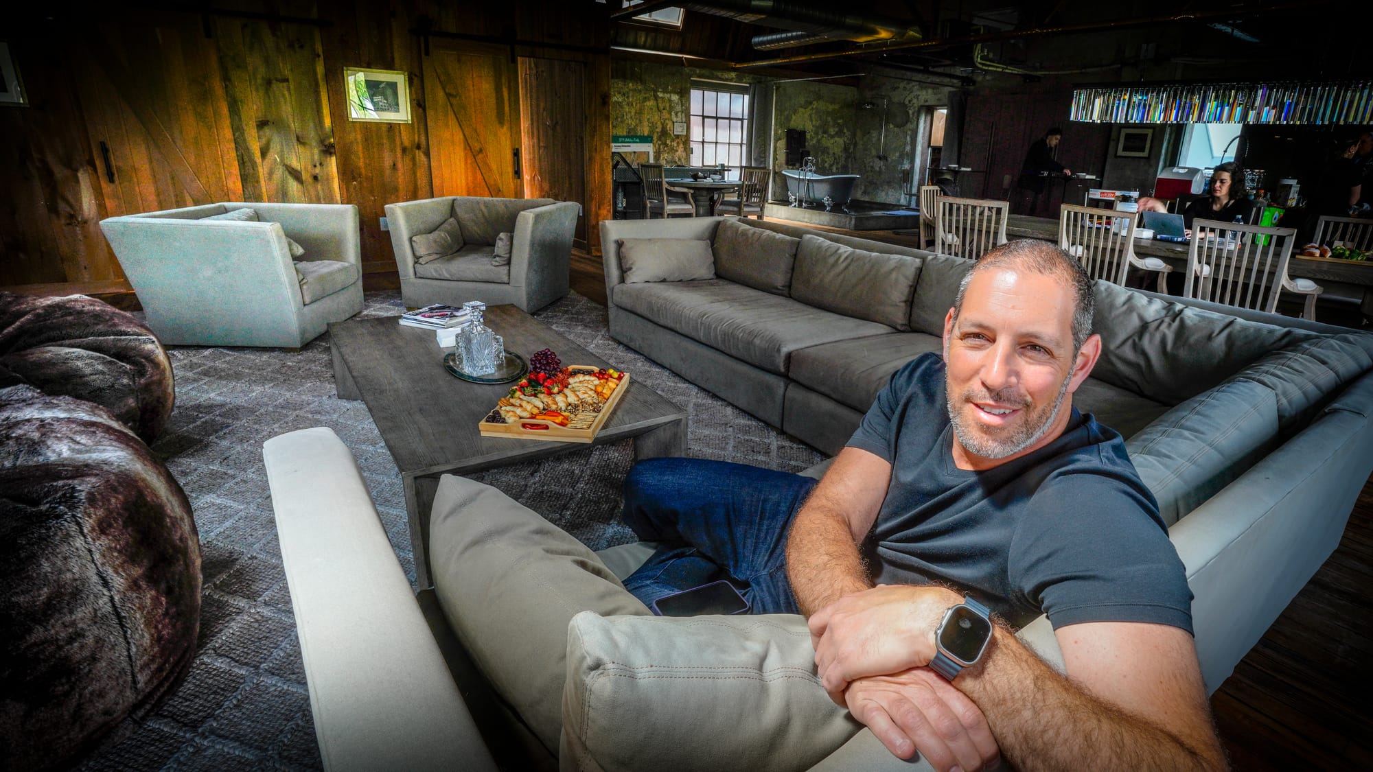 Hagai Feiner, president of PlatformFive, sits in the living area of the third floor of 225 Ferry Street, Easton. Commercial b