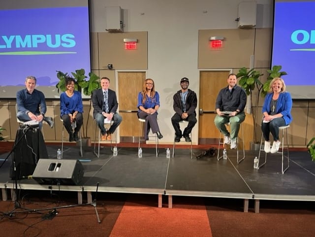 From left to right: Julien Sauvagnargues, President, Olympus Corp. of the Americas, Tanisha Heard, lead of the African Americ