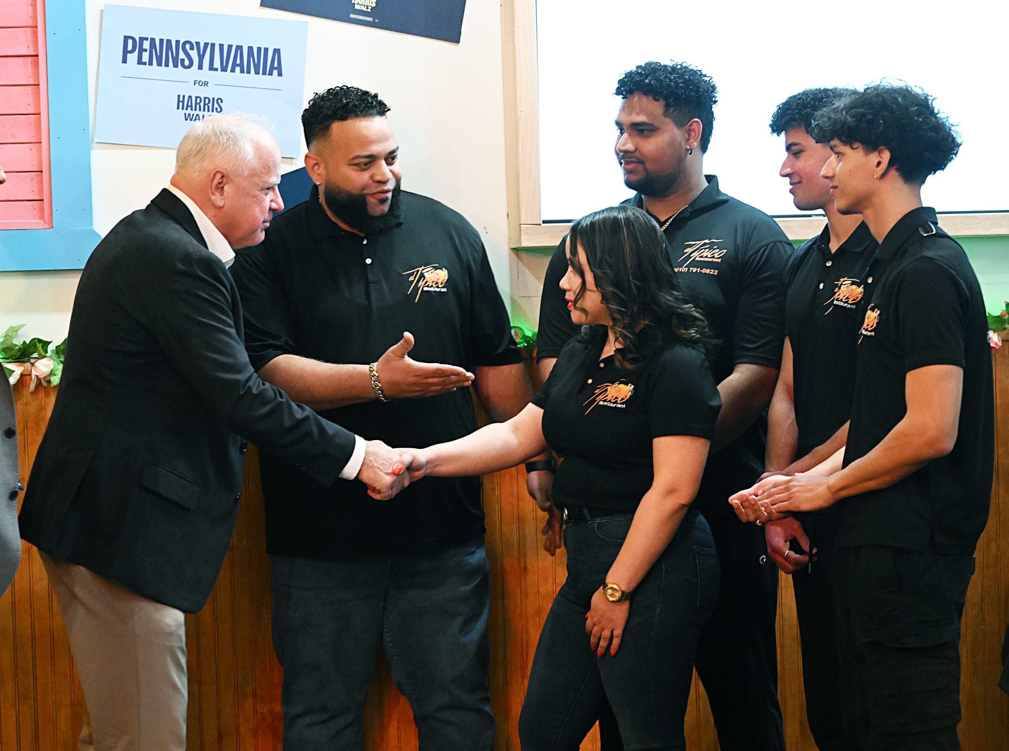 Minnesota Gov. and Democratic vice presidential candidate Tim Walz met with supporters in El Tipico restaurant in Allentown F