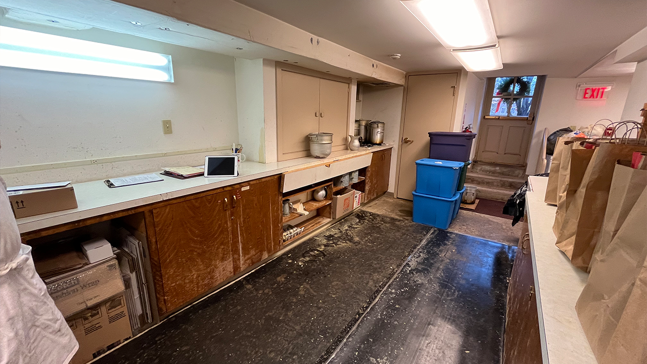 Beeswax is melted and poured into molds in this room that is part of the basement of Central Moravian Church's business offic
