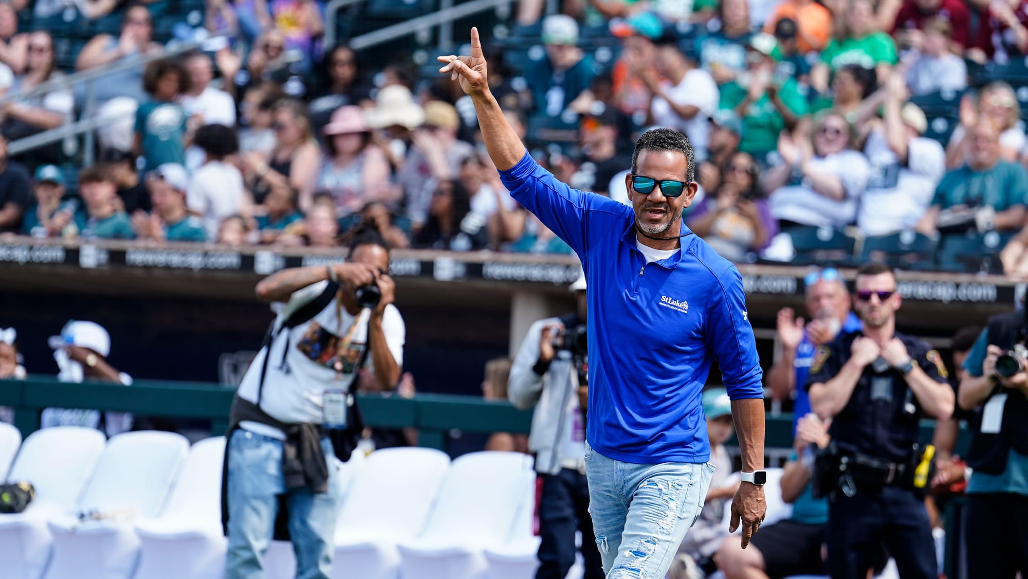 Andre Reed, former Buffalo Bill, threw out the first pitch. The 2nd annual DeVonta Smith Celebrity Softball Game was held at 