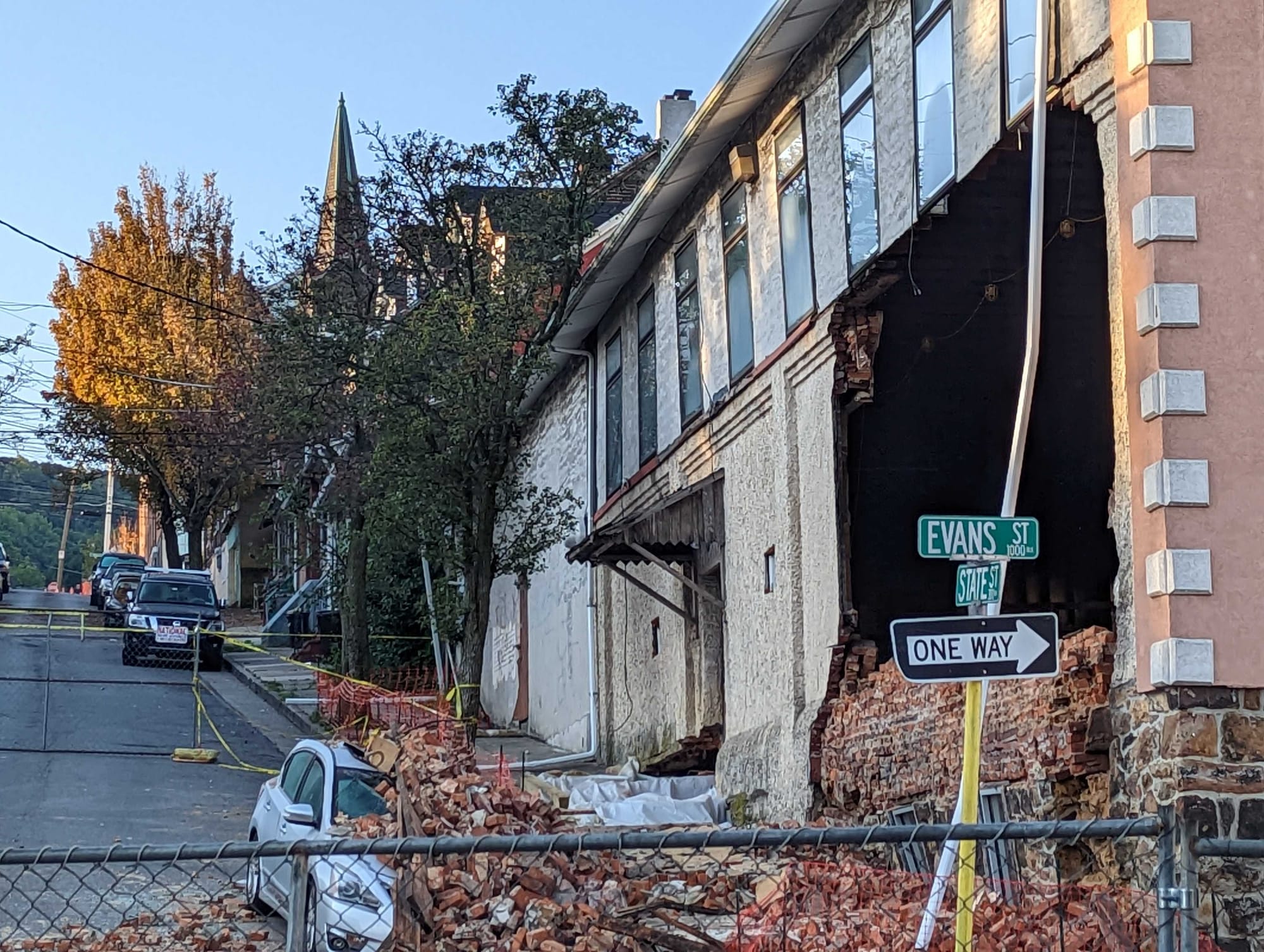 The former Casa Blanca at 946 Evans Street suffered a partial collapse of an exterior wall, sending bricks cascading onto a s