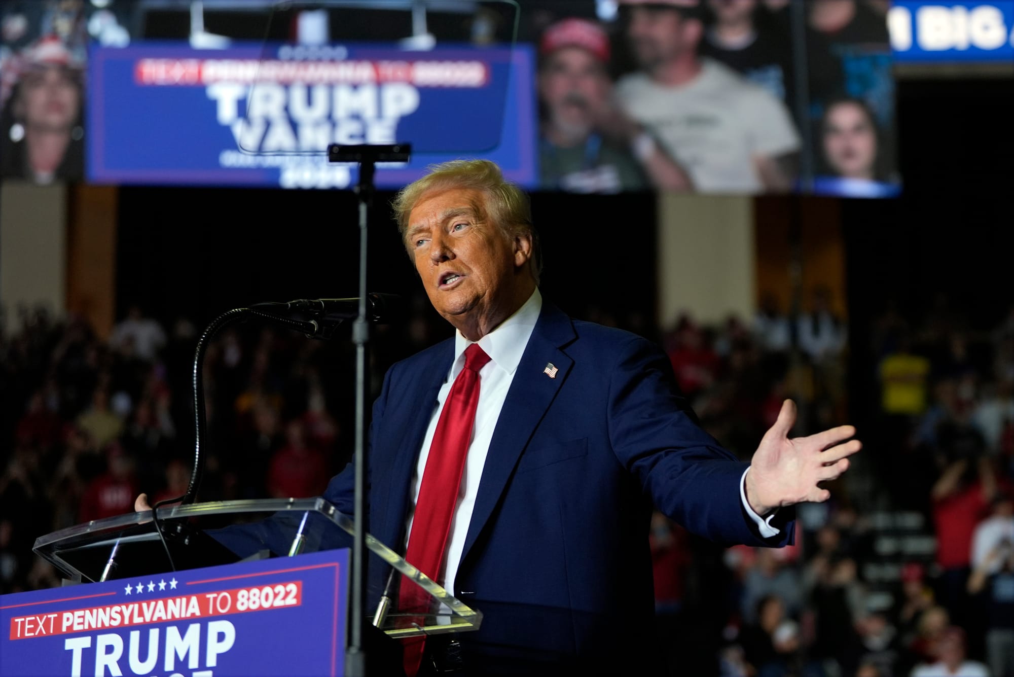 Republican presidential nominee former President Donald Trump speaks for a campaign rally at PPL Center, Tuesday, Oct. 29, 20