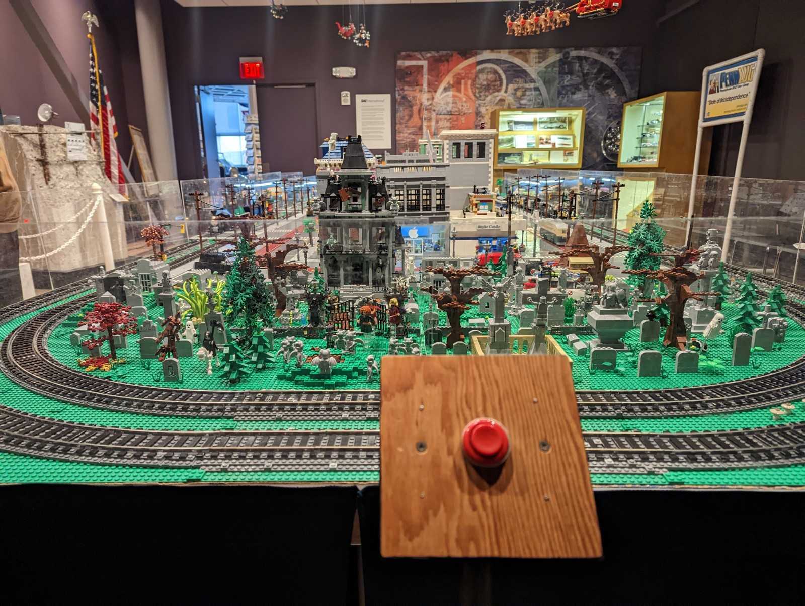 This is the Lego City holiday train display at America on Wheels in Allentown.