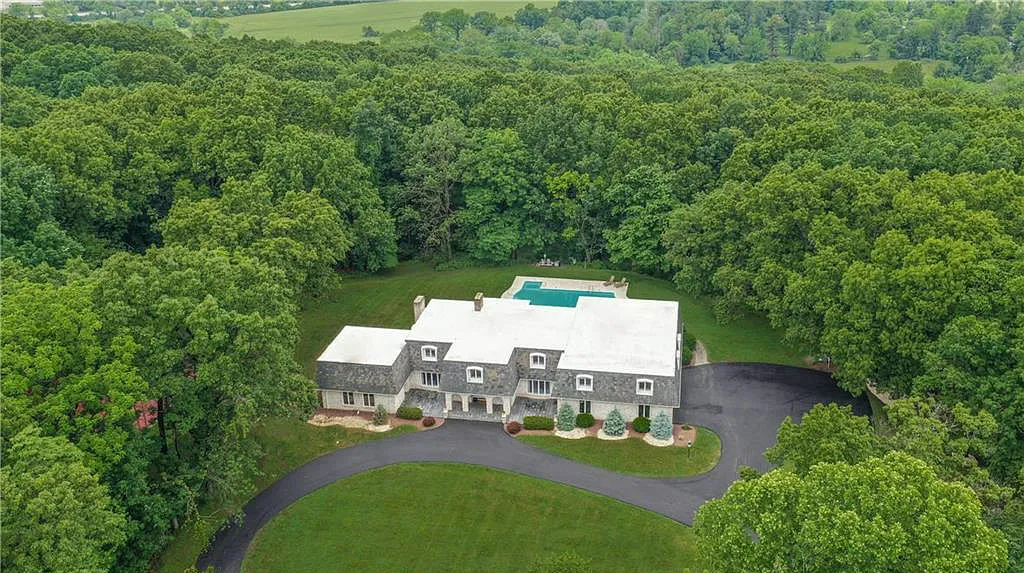 Aerial view of the California contemporary-style home
